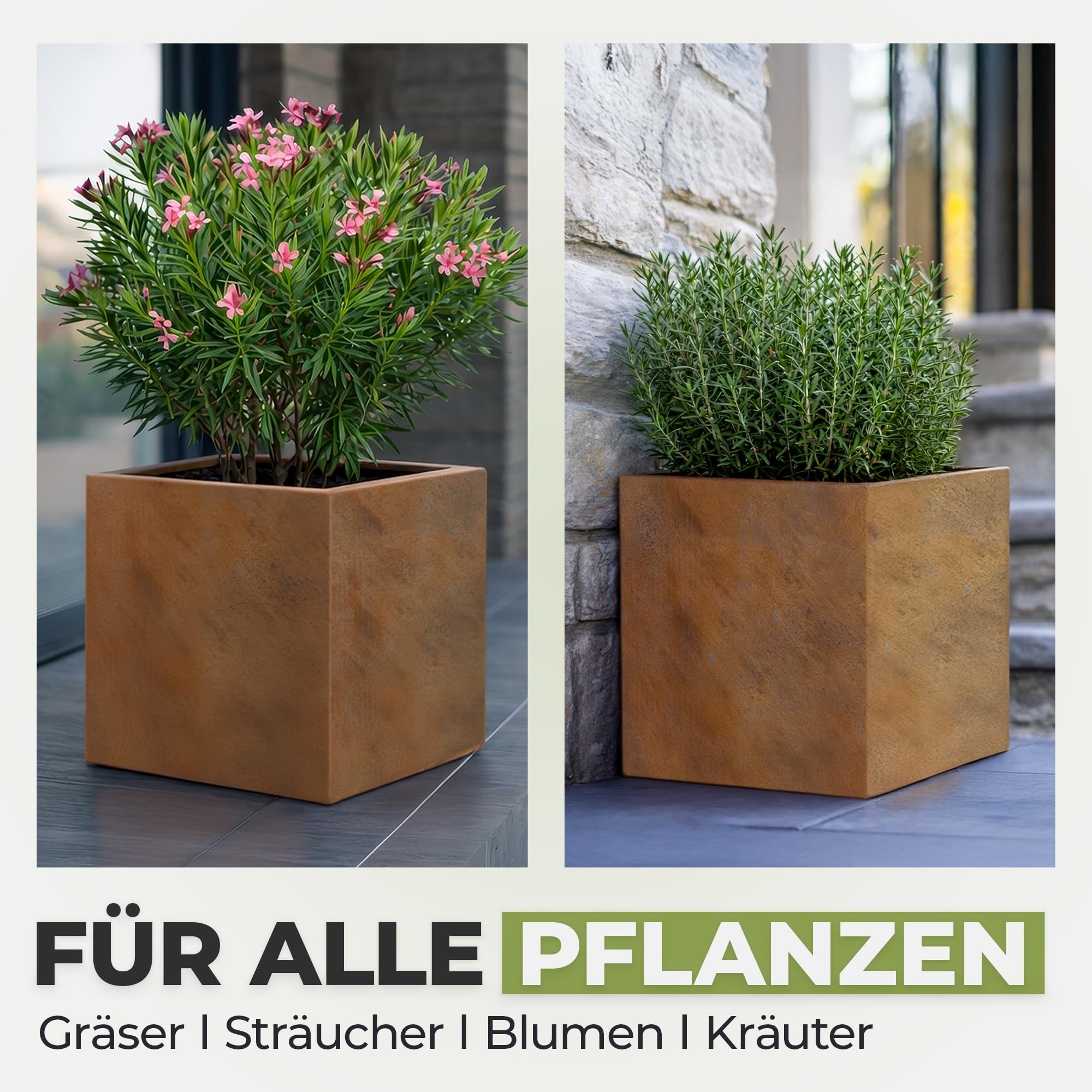 GardenGrace Pflanzkübel Cortenstahl, Quadratisch, Rost-Optik, Extra Stabil 2mm Dicke, Bereits Gerostet (40x40x40)