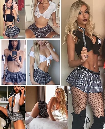 Miniatura 3 de Avidlove Faldas plisadas para mujer, disfraz sexy, lencería, minifalda, a cuadros, juego de rol, trajes de colegiala