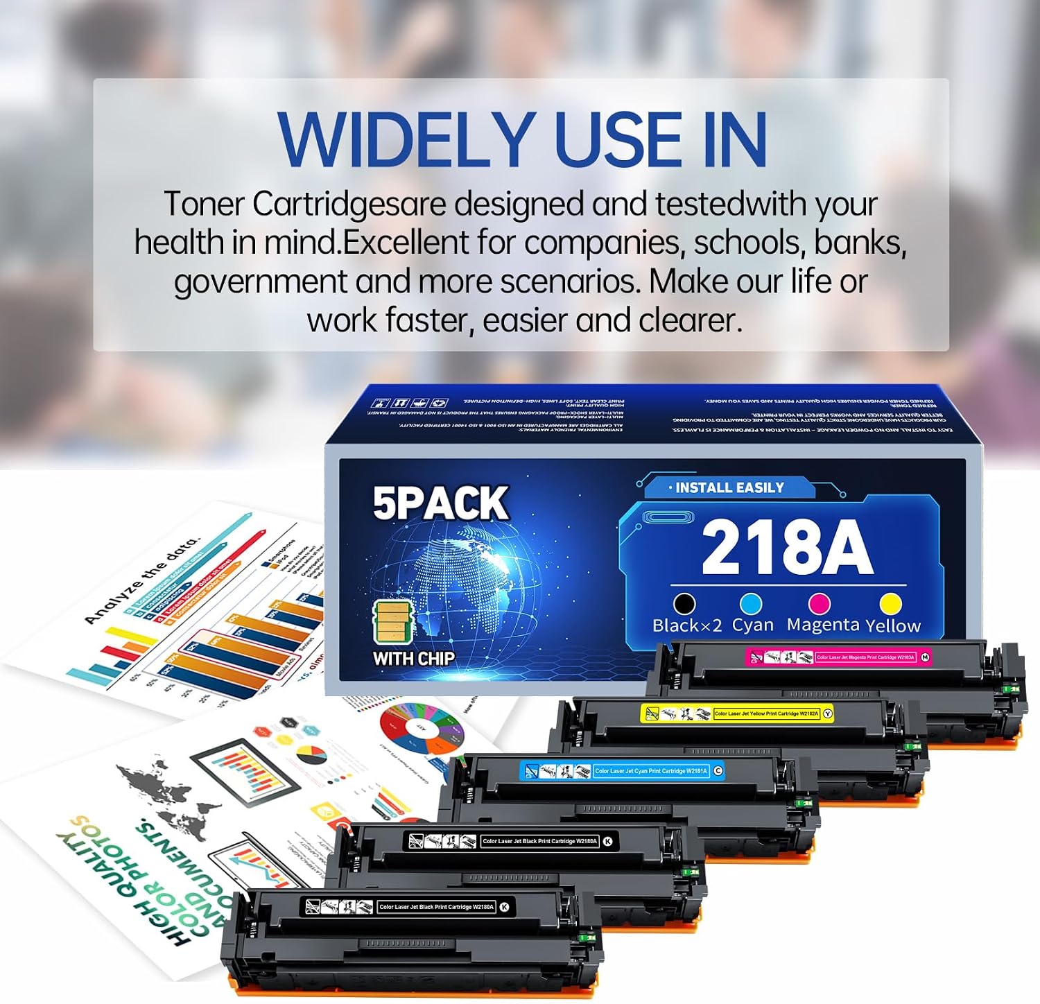 with chip 5 Pack 218A Toner Cartridges Replacement for HP 218X W2180A W2180X Use with HP Color Laserjet Pro MFP 3301fdw 3201dw 3301sdw 3301cdw Printer (2BK/1C/1Y/1M)