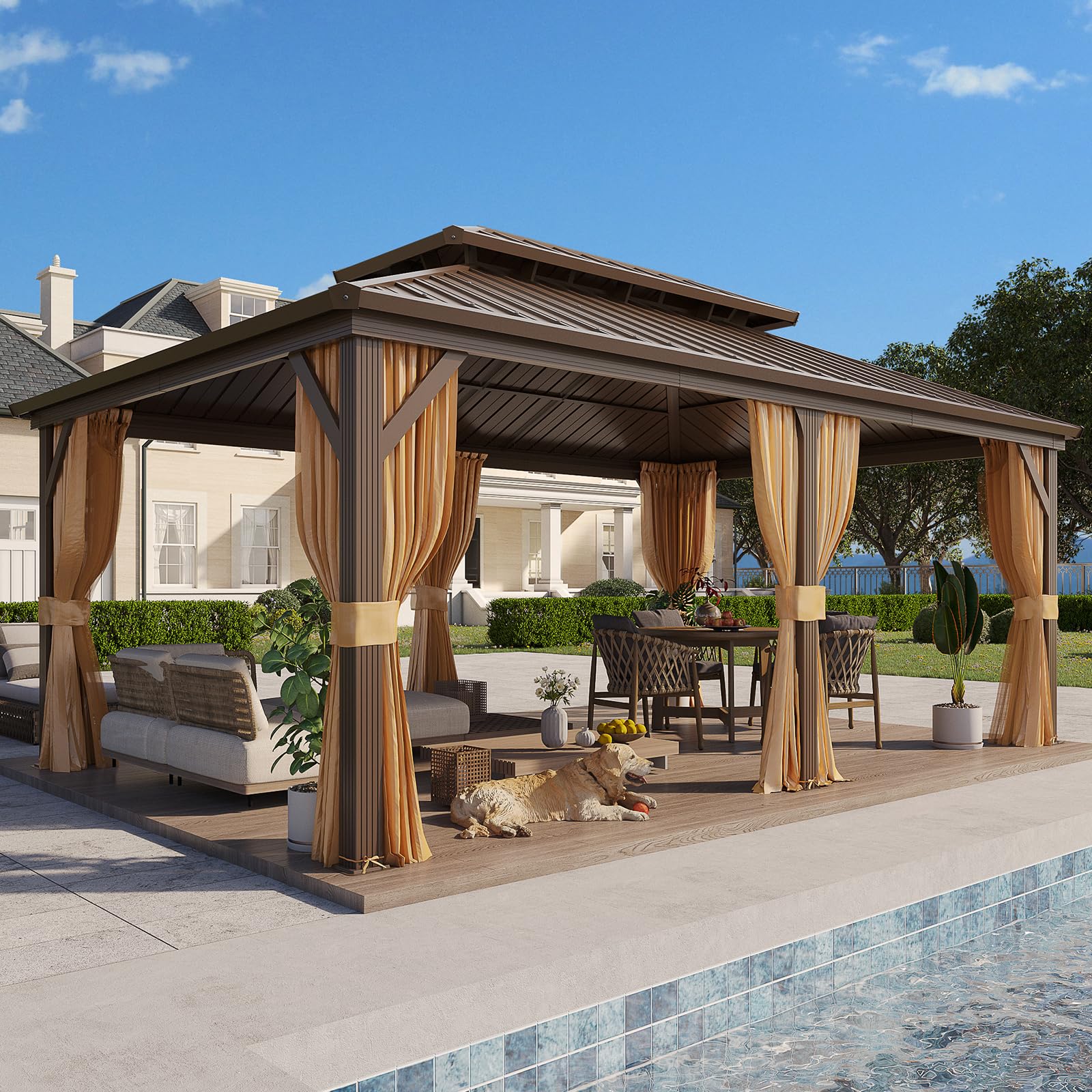 YOLENY 12' x 18' Hardtop Gazebo, Metal Gazebo with Aluminum Frame, Double Galvanized Steel Roof, Curtains and Netting Included, Metal Gazebos Pergolas for Patios, Garden, Parties, Lawns