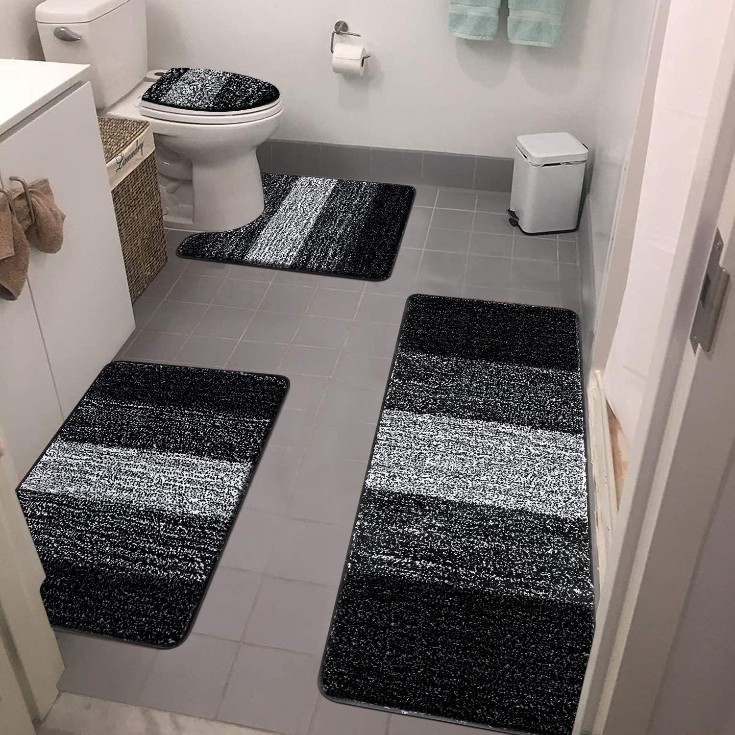Bsmathom Bathroom Rugs Sets 4 Piece with Toilet Lid Cover, NonSlip