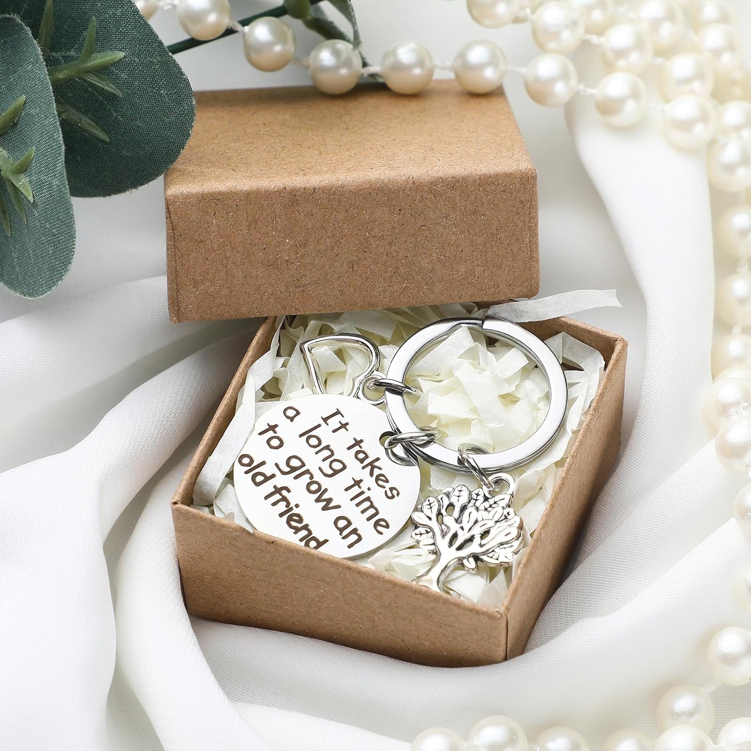 Hoolerry 2 Pcs It Takes a Long Time to Grow an Old Friend Charm Keychains with Heart and Tree Pendants for Friends Neighbors Bestie
