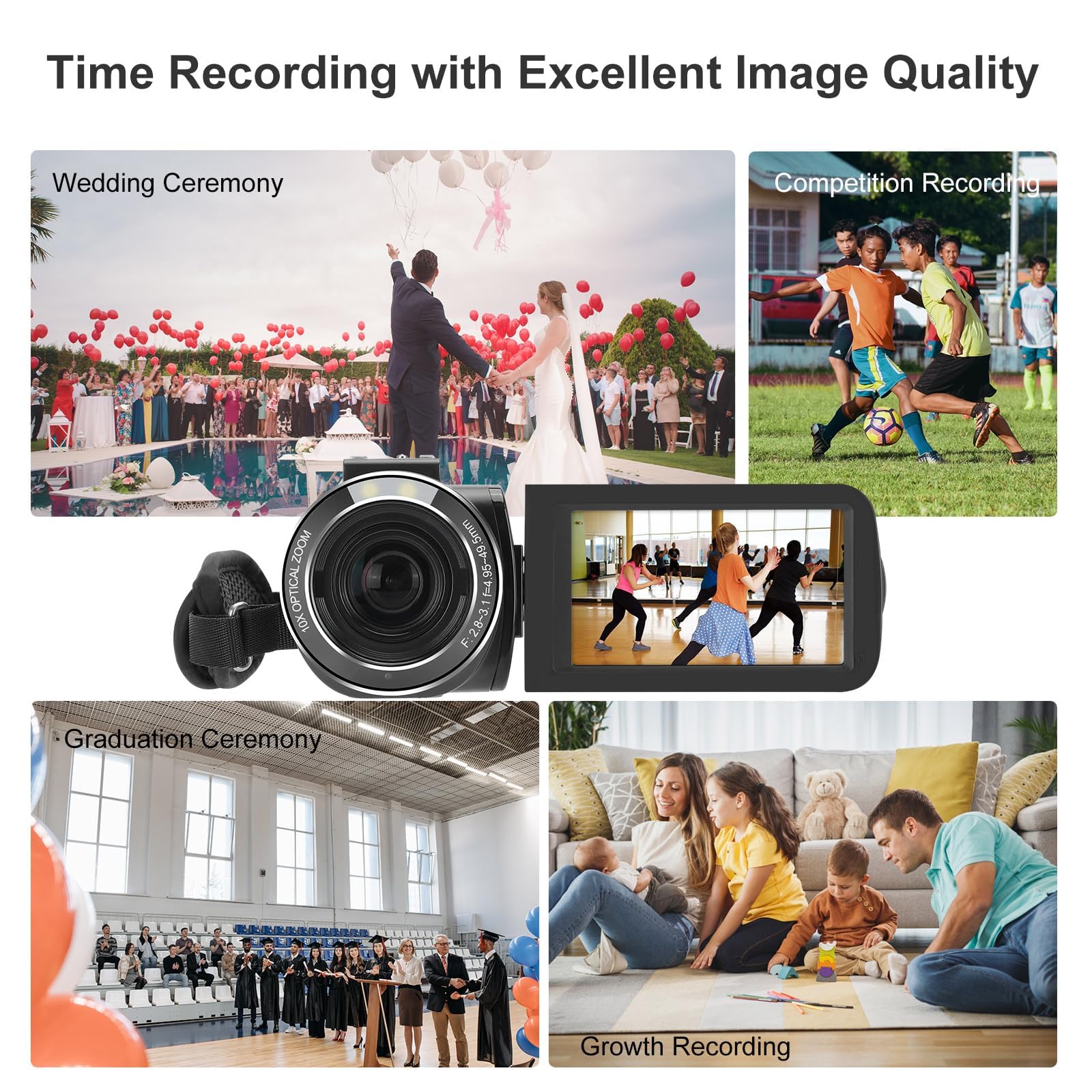 ORDRO Caméra Vidéo 4K Ultra HD Caméscope avec Zoom Optique 10X et WiFi, Carte SD 32GB