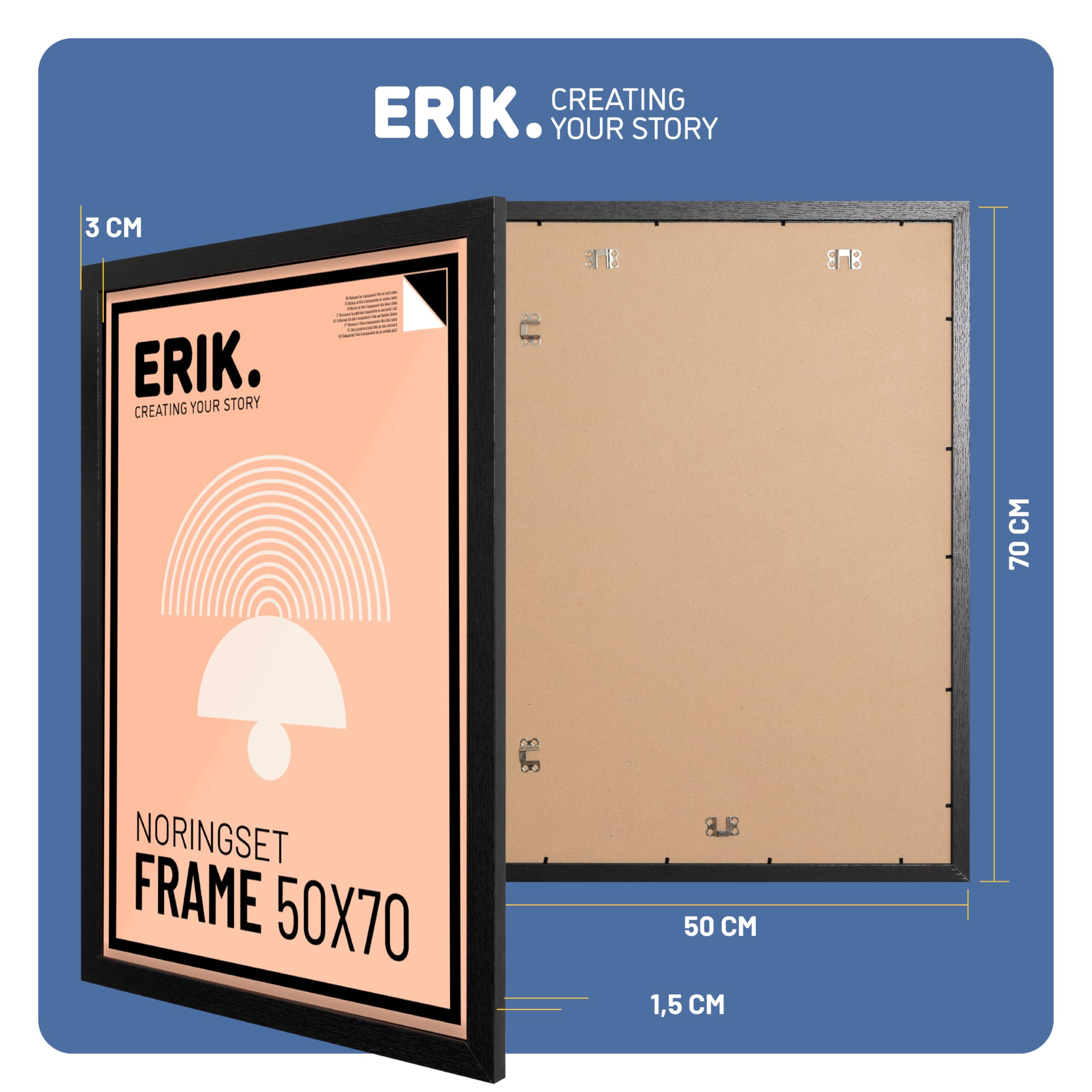 Grupo Erik Cornice 50x70 cm Nera - Portafoto da Parete in MDF Effetto Legno per Poster, Quadri o Puzzle | Cornice da Parete con Accessori per Appendere Inclusi e Packaging Protettivo