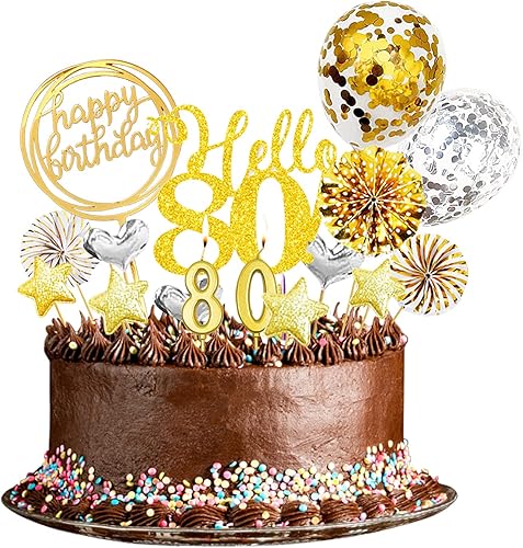 Hello80 - Decoración para tartas de cumpleaños número 80, decoración de pastel de 80 cumpleaños para mujeres y hombres, decoración de pastel de