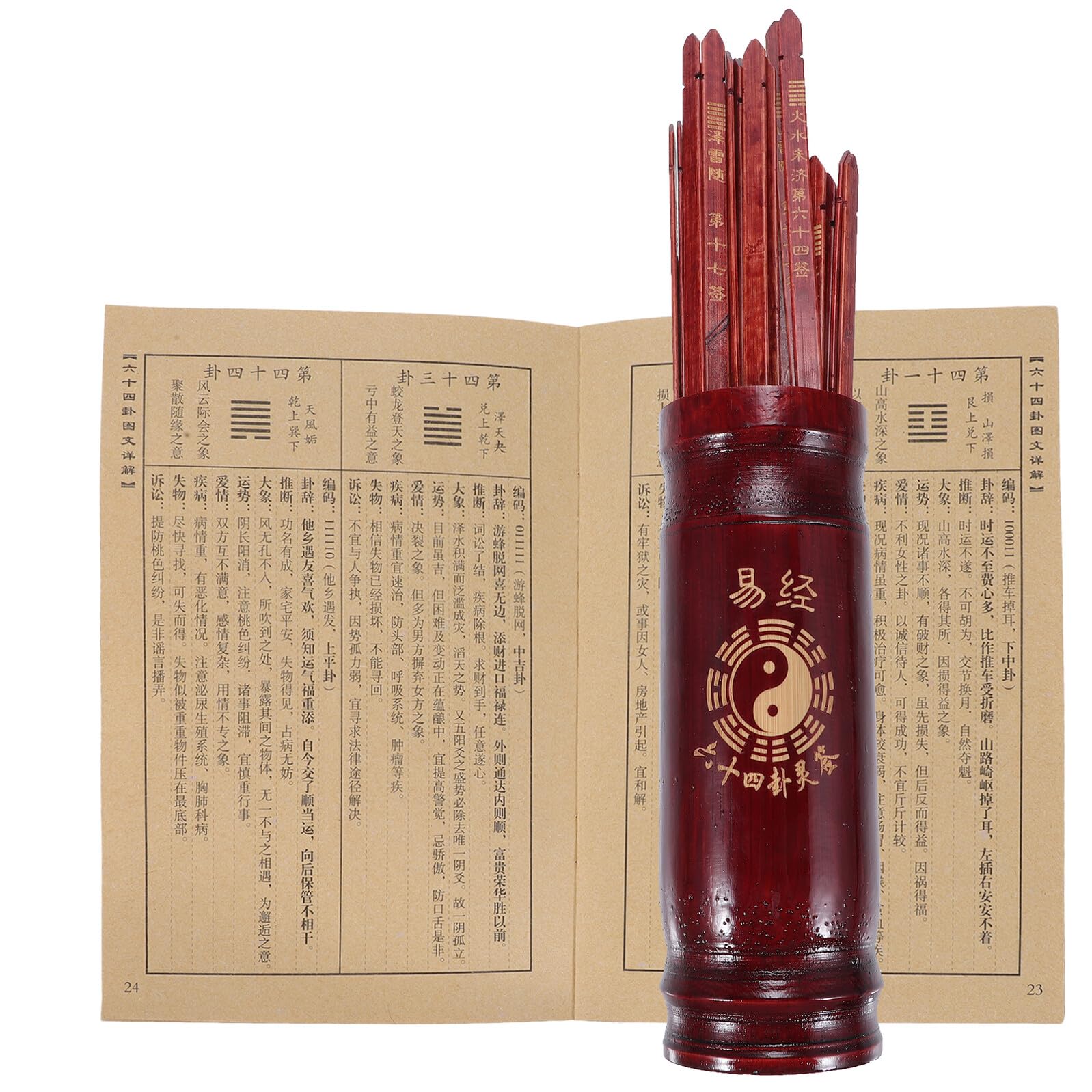 Set Bastoncini Divinazione Cinesi in Legno con Secchio e Libro, Oggetti di Scena per Giochi di Predizione della Fortuna, per Riunioni Familiari e Templi, Stile Tradizionale Cinese