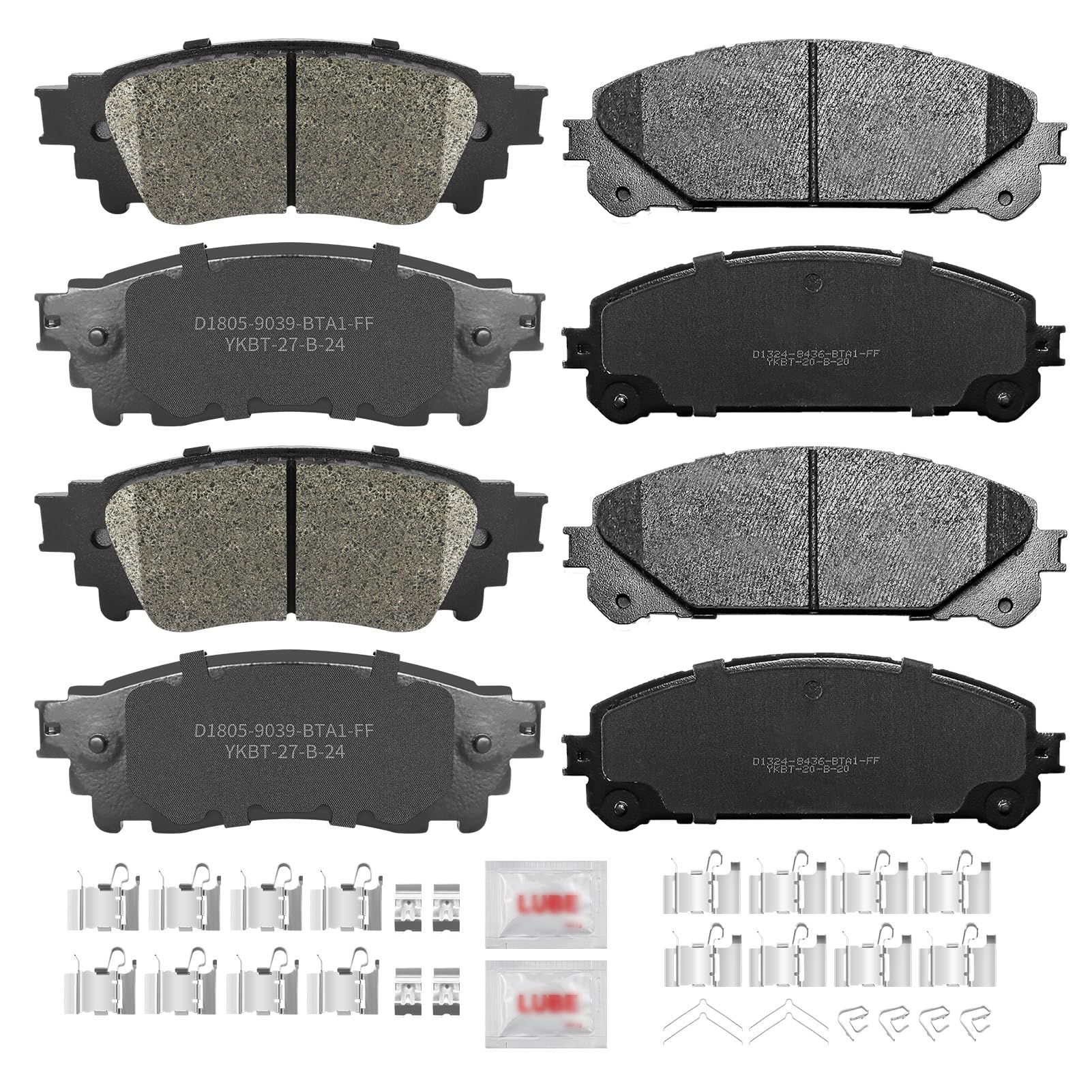 Front and Rear Disc Brake Pads Set Ceramic w/Hardware Replacement for Lexus Nx200T 2015-2017/ Nx300 2018-2021/ Nx300H 2015-2021, for Toyota Avalon 2020-2021 Trd/Camry 2020-2023 Trd