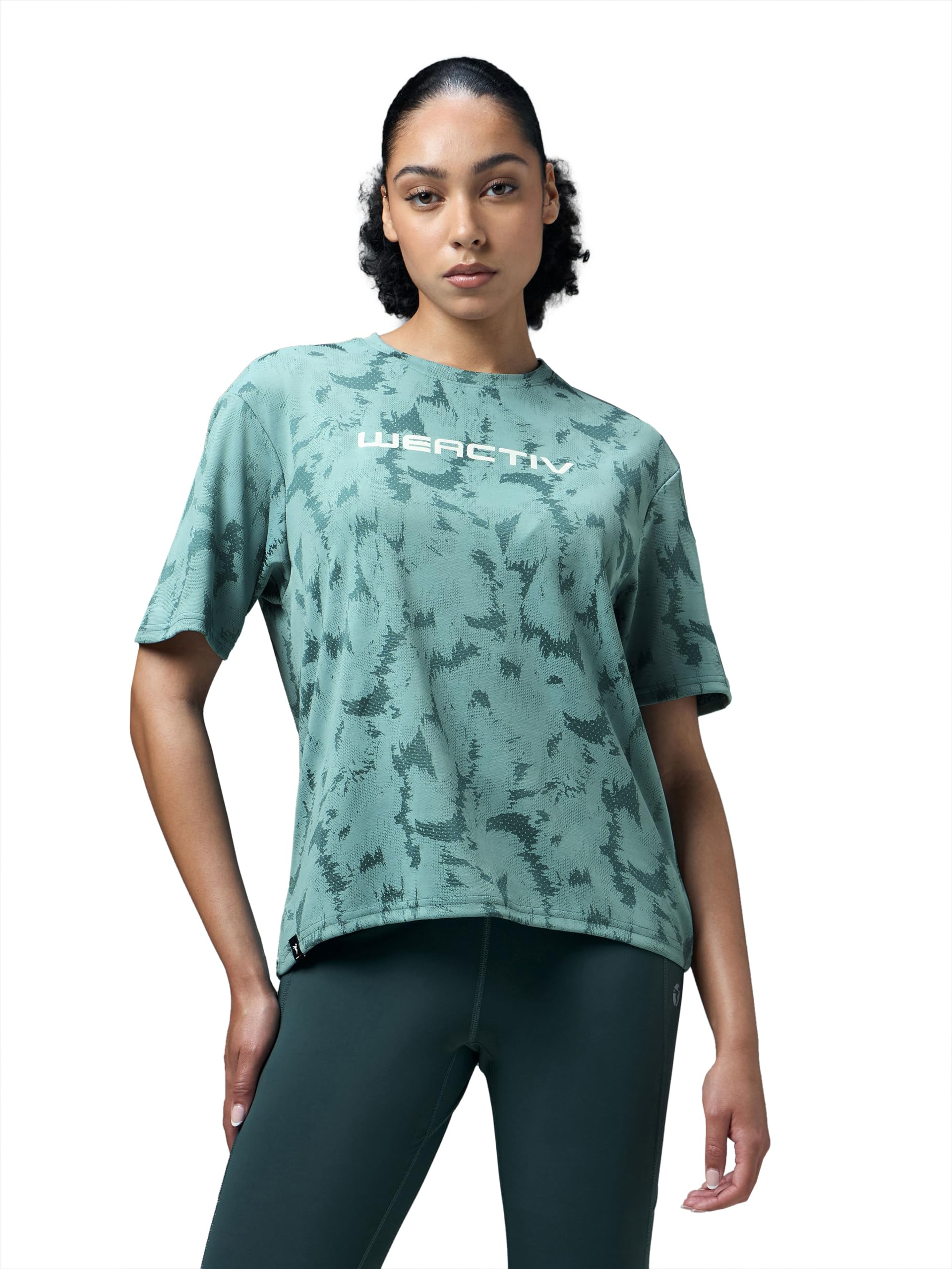 Women's Relaxed Fit Abstract Print Jacquard Crew Neck Half Sleeve T-Shirt for Gym, Sports & Regular Use-image-40