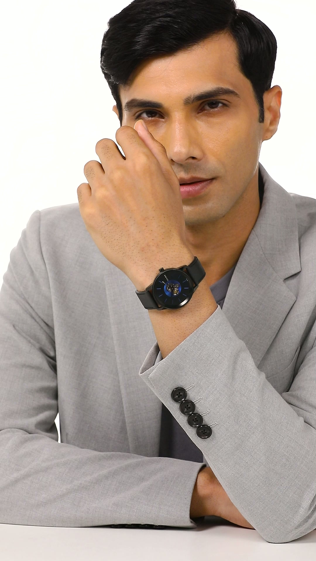 Sonata Quartz Multifunction Blue Dial Leather Strap Watch for Men