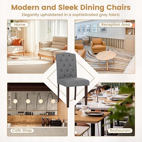 Miniatura 7 de GOFLAME Juego de 4 sillas de comedor tapizadas, sillas Parson tapizadas de tela con botones con patas de madera de goma, asiento acolchado y