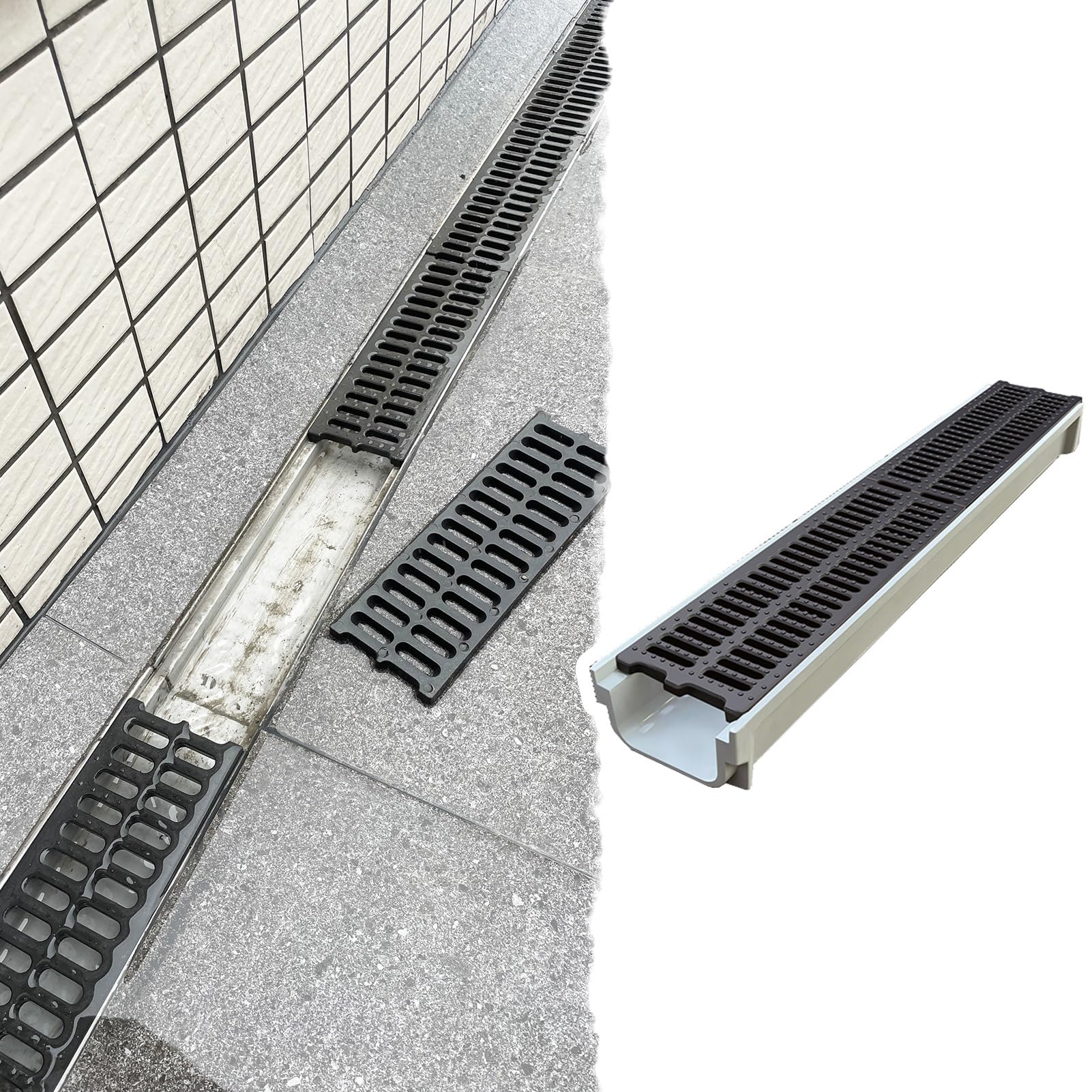 Canaux de drainage extérieurs avec grille de tranchée pour allée et jardin