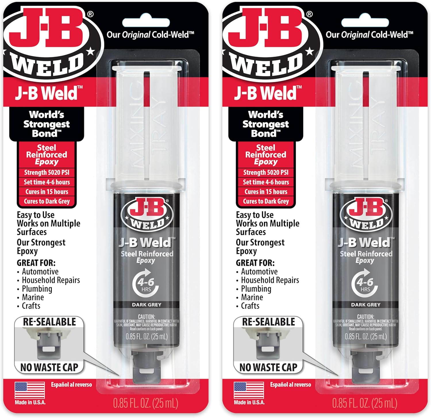 J-B Weld Original Steel Reinforced Epoxy Syringe, High Strength, 2 Pack, Dark Grey, 50165-2
