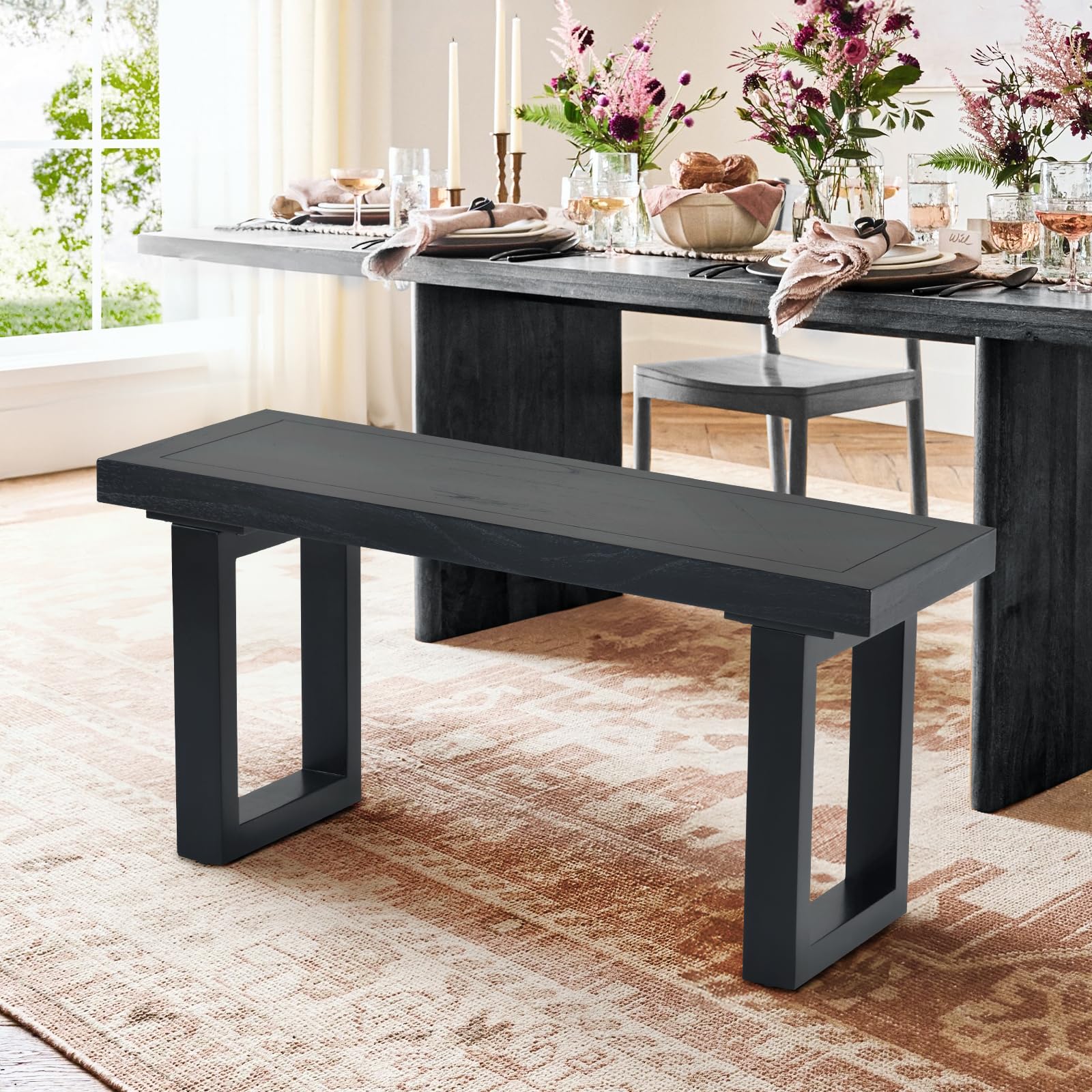 Farmhouse Bench Small Black Wooden Bench COLAMY Black Dining Bench, Small  Wood Bench For Dining Room Table, Entryway Bench For Living Room Bedroom, 