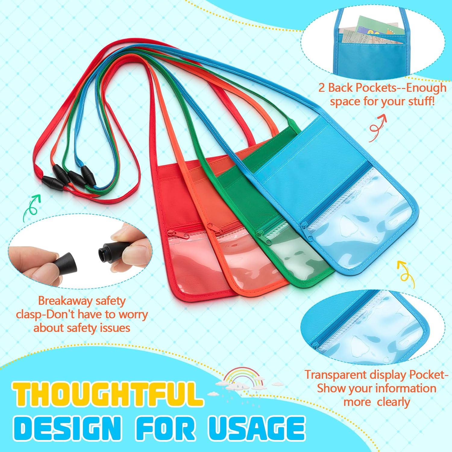 Fullhawl 24 Pcs Name Tag Lanyards with Id Badge Holder Colorful Neck Wallet Lanyard Pouch Name Tag Holder with 3 Pockets for VBS Field Trips Cruise Conference Team Workers Volunteers (4 x 3 Inch)