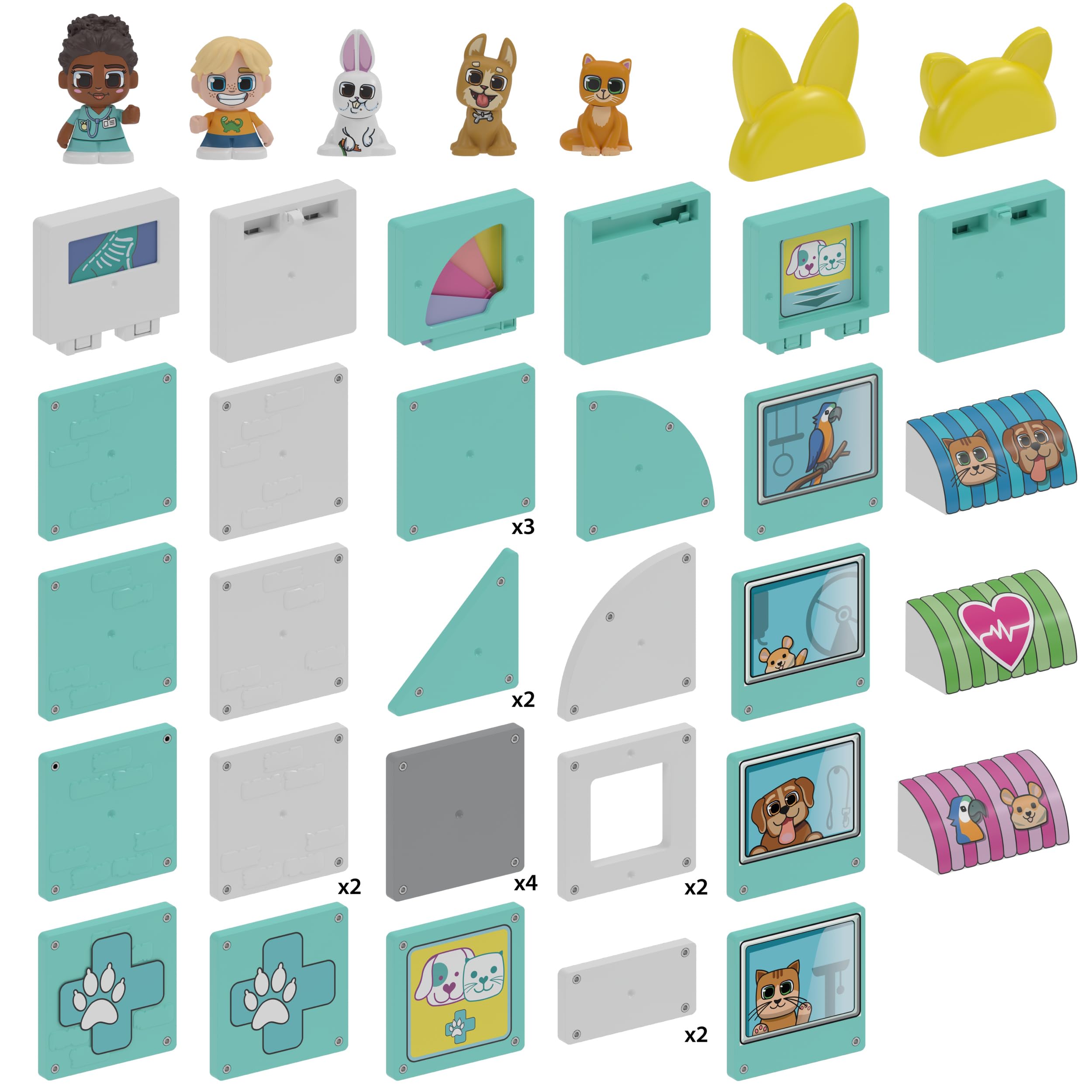 Tile Town Pet Vet Magnetic Tiles Construction Building Playset + Figures, Kids 3-5+ - Image 2