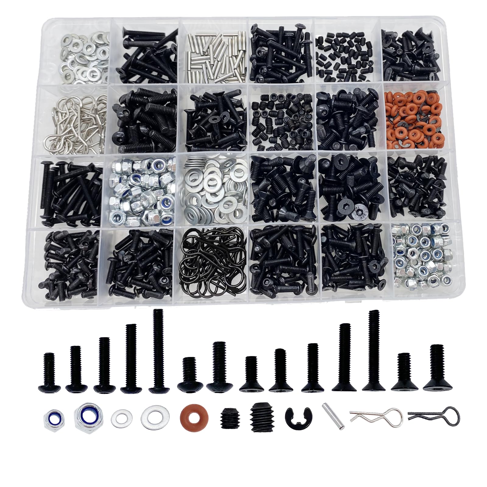 1000pcs RC Screw Kit,RC Screws for Traxxas Arrma Axial Redcat HPS SCX10 1/8 1/10 1/12 1/16 Scale RC Cars Trucks Crawler, Screws Assortment Set, Hardware Fasteners (1000pcs RC Screw Kit)