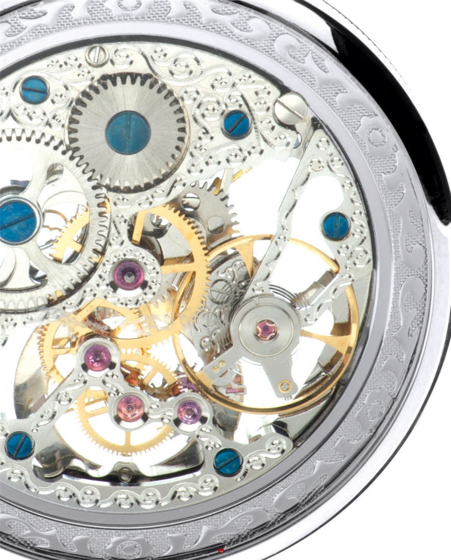 I LUV LTD Open Face Skeleton Pocket Watch 17 Jewelled Mechanical Chromed Case - Gift Box