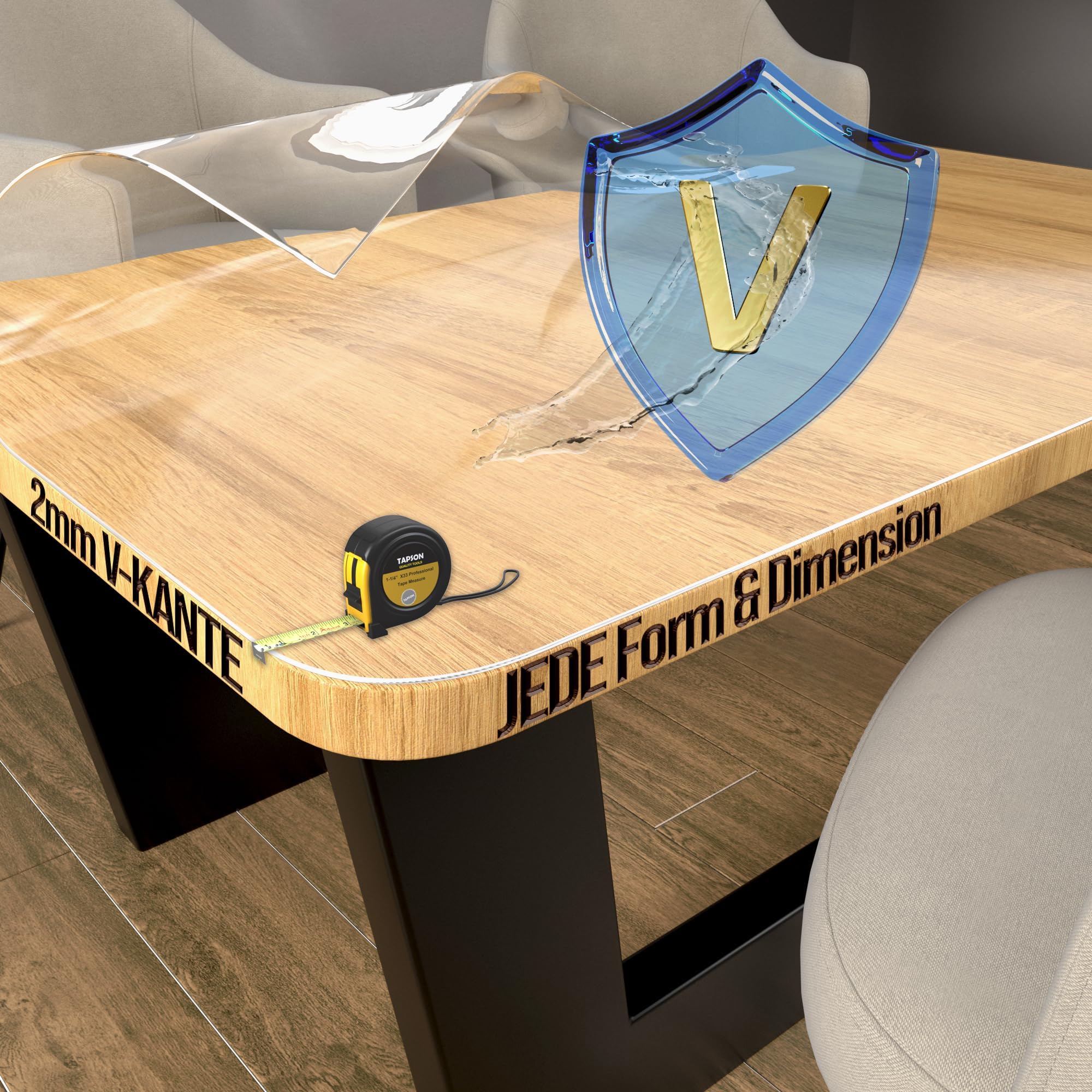 Tischschutzfolie nach Maß 2mm | Individuell zugeschnitten | PVC Transparent/Matt Abwaschbar & Kratzfest bis 200x400cm | Tischschutz Esstisch&Schreibtisch | Rund Eckig Quadratisch Oval | V Gerade Kante
