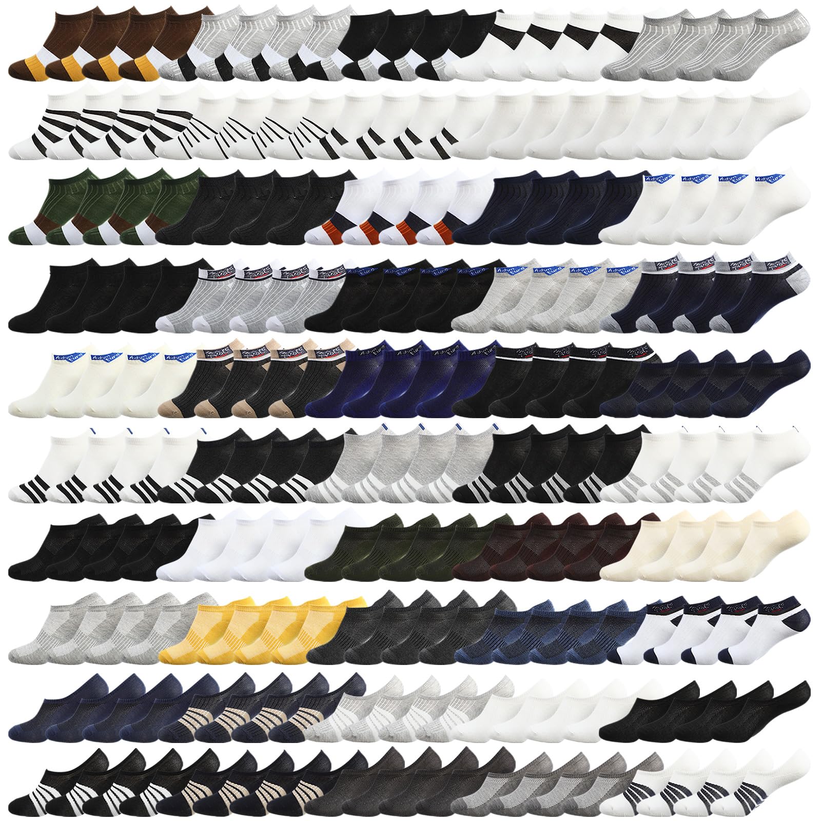 Mepase 100 pares de calcetines de tobillo de corte bajo a granel para hombres sin hogar, unisex, transpirables, invisibles, cómodos, absorbentes del sudor, calcetines atléticos, paquete a granel para