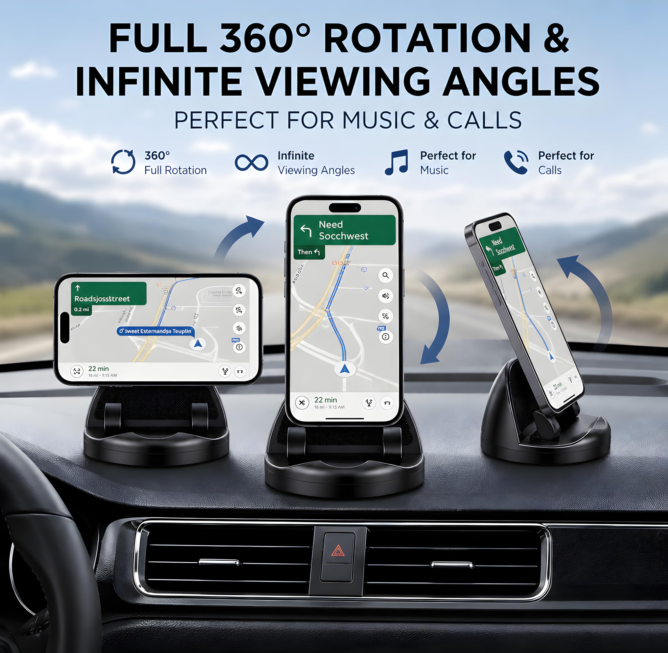 360° Rotatable Car Dashboard Mobile Holder with Parking Number Plate | Anti-Slip Silicone Phone Stand for Car Dashboard | Mobile Mount for Car, Office & Home | Portrait & Landscape View — Amazon image 3