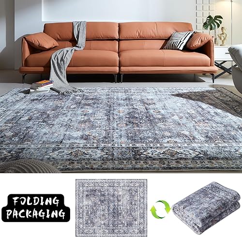 Miniatura 6 de Rugcomf Alfombra redonda lavable de 4 pies, antideslizante, de pelo bajo, bohemio, pequeña, circular para dormitorio, baño, entrada, habitación de