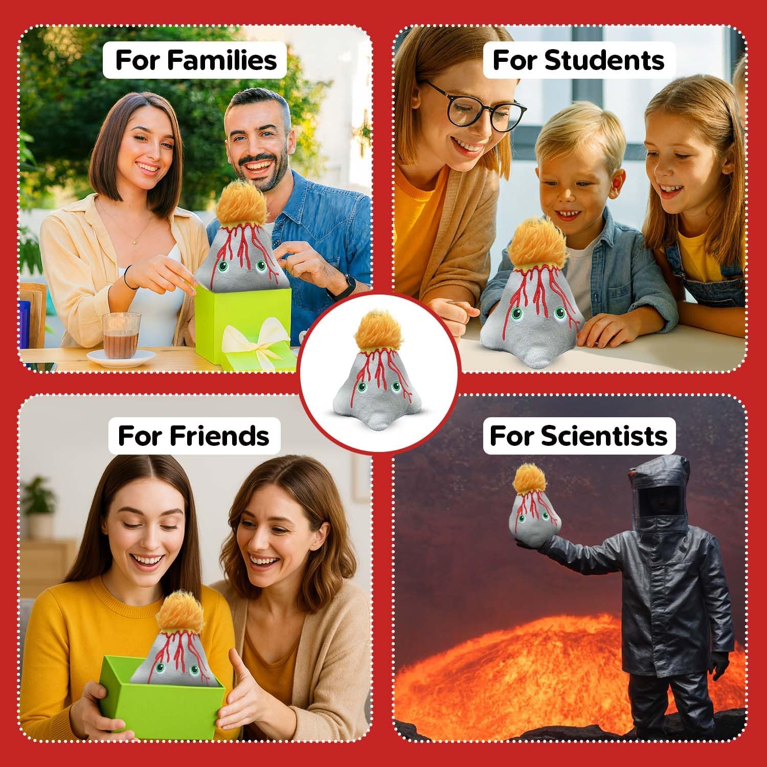 Thunderheads Volcano Plush, Earth Science Plushie with Colorful Lava and Erupting Design, Educational Fact Card STEM, goes Well with Volcano Kit, Geology Gift for Families, Friends and Adventurers