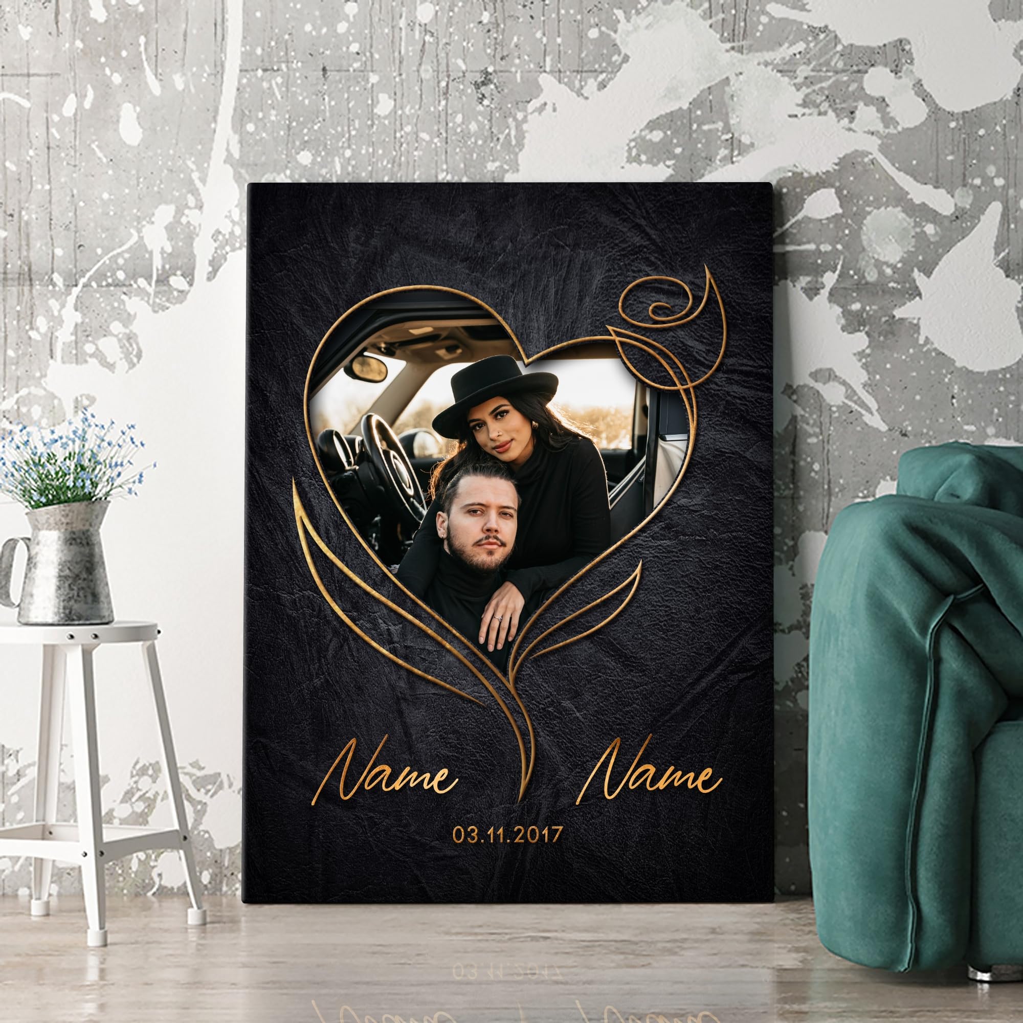 Liebesleinwand Foto Leinwand personalisiert Elegante Rosenpracht | Geschenk für sie oder ihn zum Jahrestag, Verlobung, Hochzeitstag | Leinwand mit Foto gestalten mit Namen und Datum