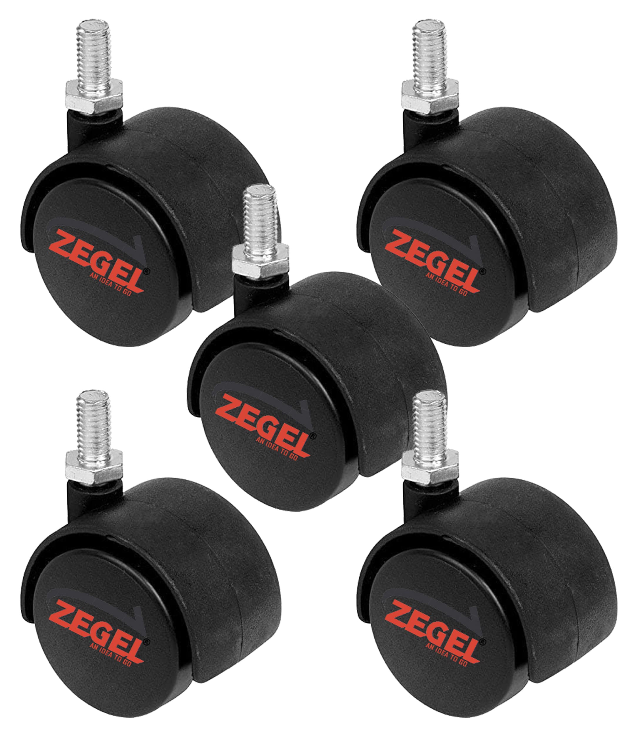 Zegel- Chair Wheels, Thread Fitting Kursi Ka Pahiya, Chudi Type Chair Wheel, Nylon Caster Wheels, Thread Type Accessories and Spare Parts Load Capacity - 250 Kgs (Pack Of 5)