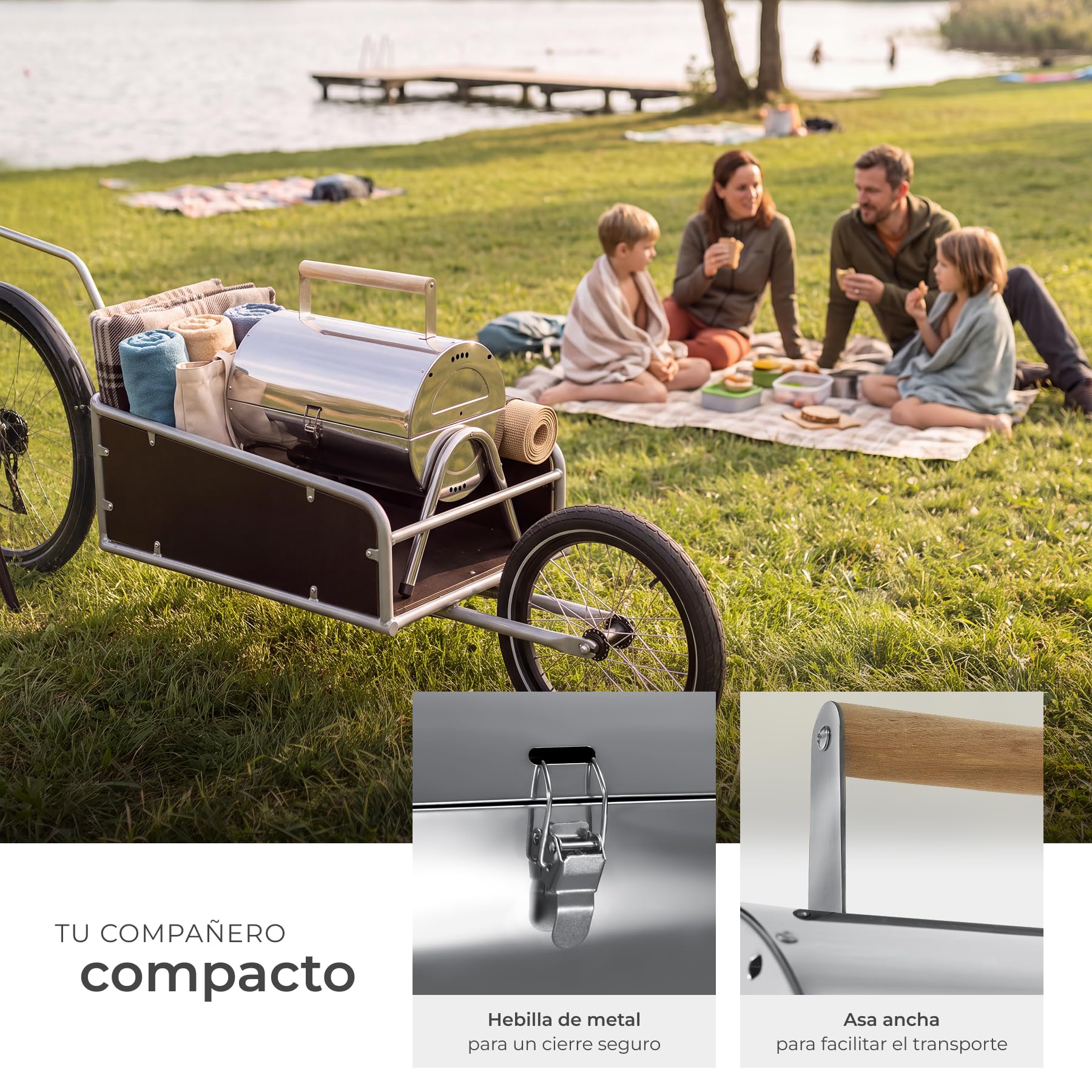 tectake® Parrilla Acero Inoxidable Portátil, Doble Zona, 2 Bandejas