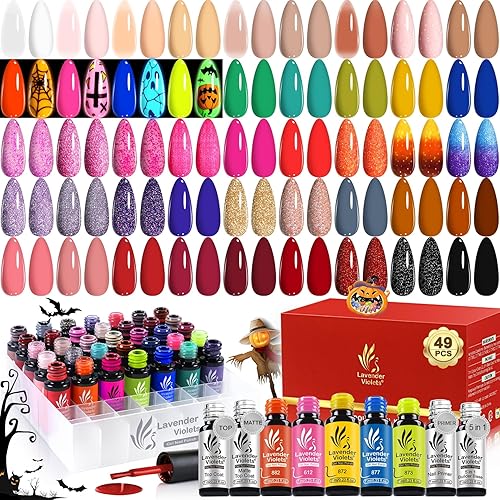 Lavender Violets Juego de 27 esmaltes de uñas de gel para principios de primavera, colores de la Tierra, rojo, verde, amarillo, efecto de flor de