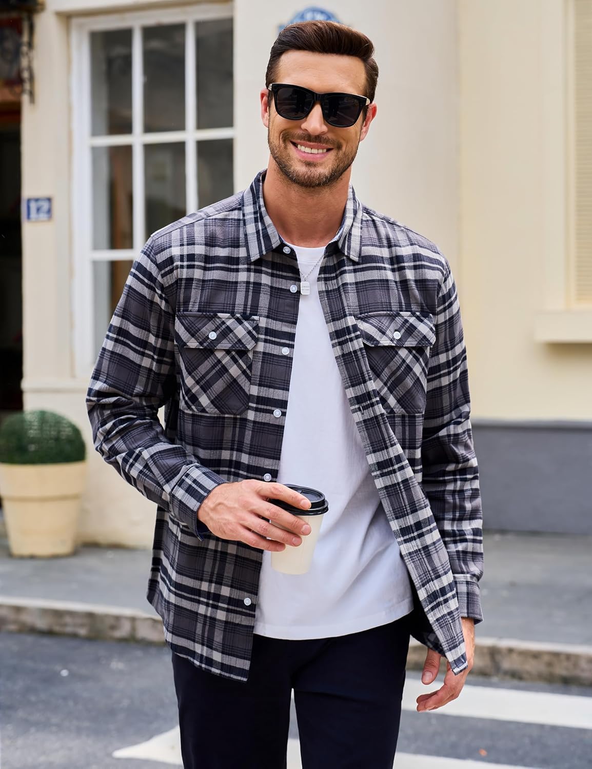 MAGCOMSEN Men's Flannel Shirts Cotton Long Sleeve Plaid Shirt Casual Fashion Button Up Shirts Jackets with 2 Pockets - Image 2