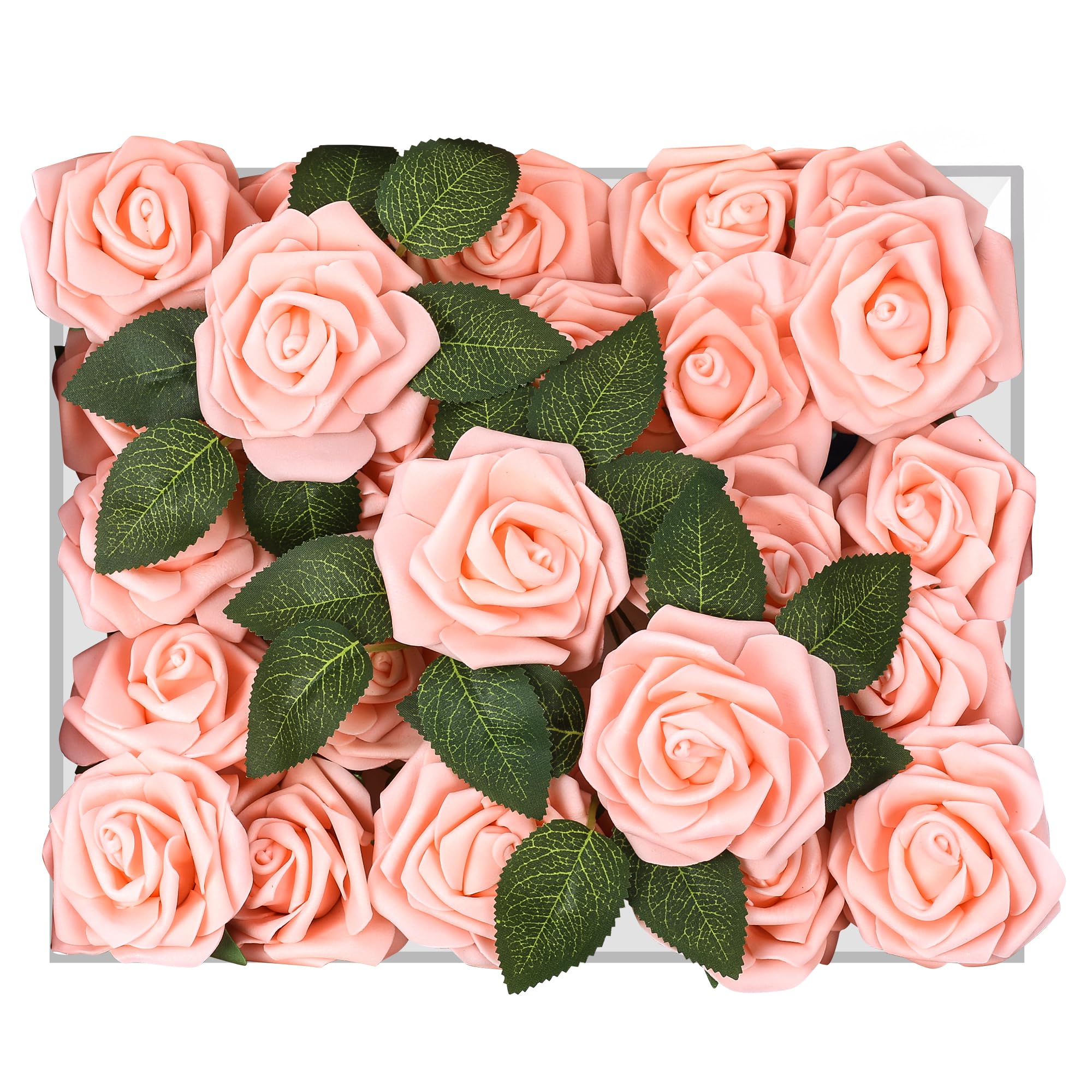 Petalscentusia Artificial Roses 25 pcs Fake Roses with Stems and 20 Leaves Foam Latex for Wedding Bouquets Valentine's Day