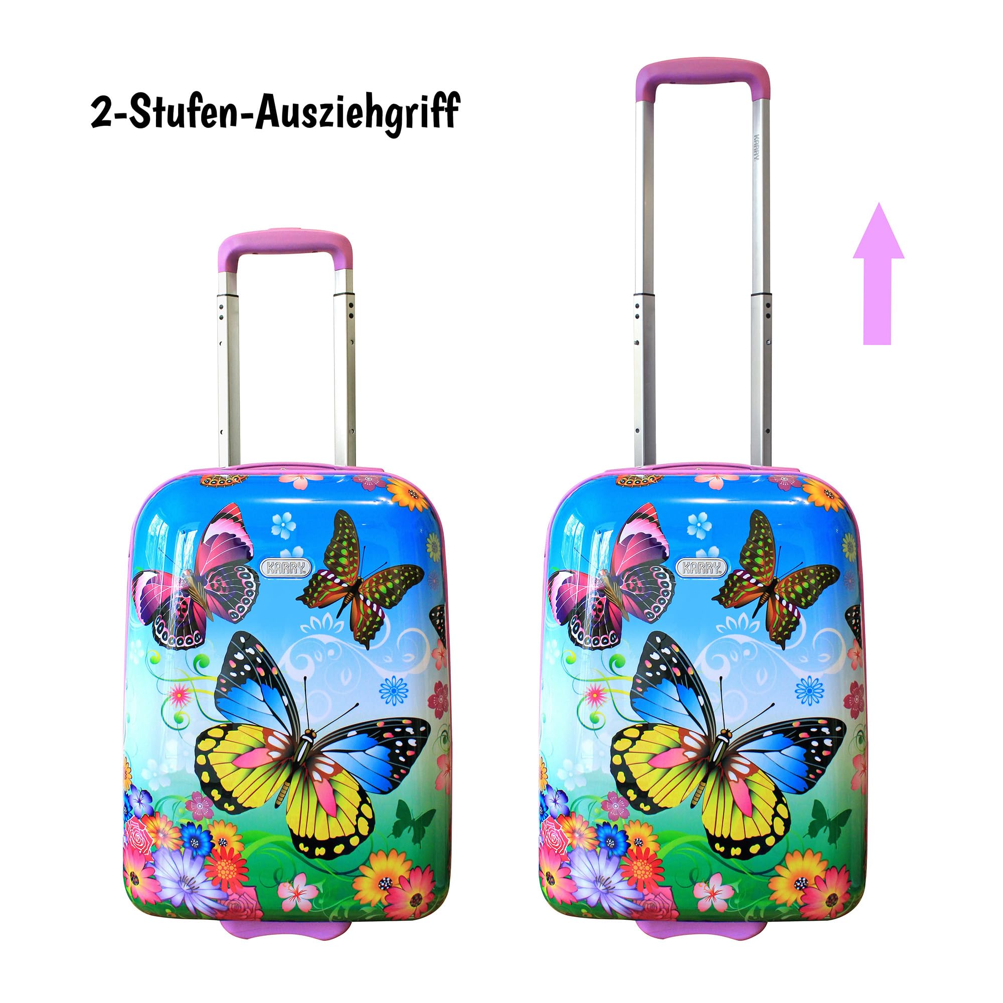 Karry Kinderkoffer Reisekoffer Trolley Hartschalen Koffer Handgepäck Mädchen LED Skater Rollen Schmetterling Butterfly 819