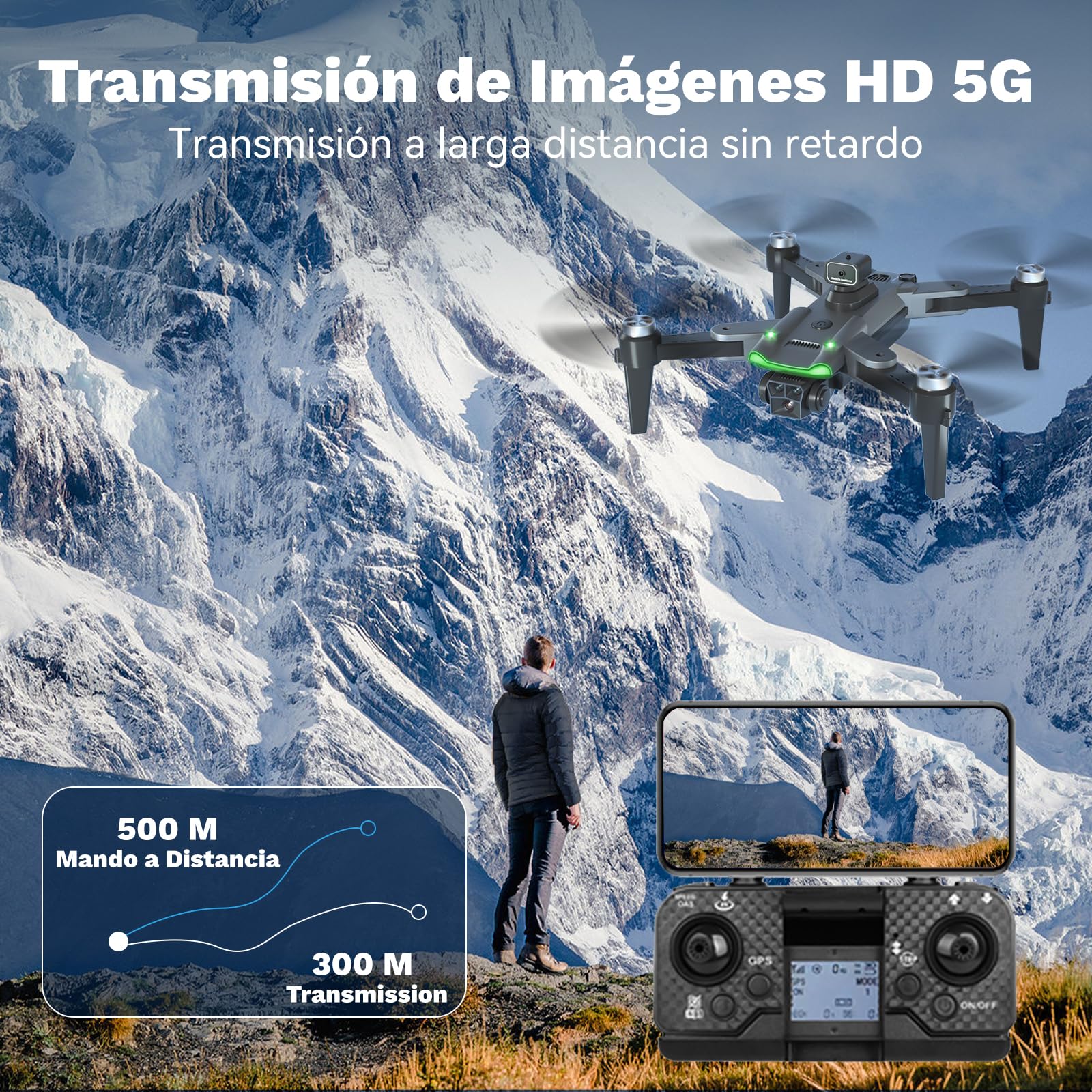 Dron con Cámara 4K para Adultos, S166 GPS, 3 Baterías 60 Min Vuelo, Motor Sin Escobillas, Retorno Automático, Despegue y Aterrizaje con Un Botón, Peso <249g, Regalo(Negro)(medio)