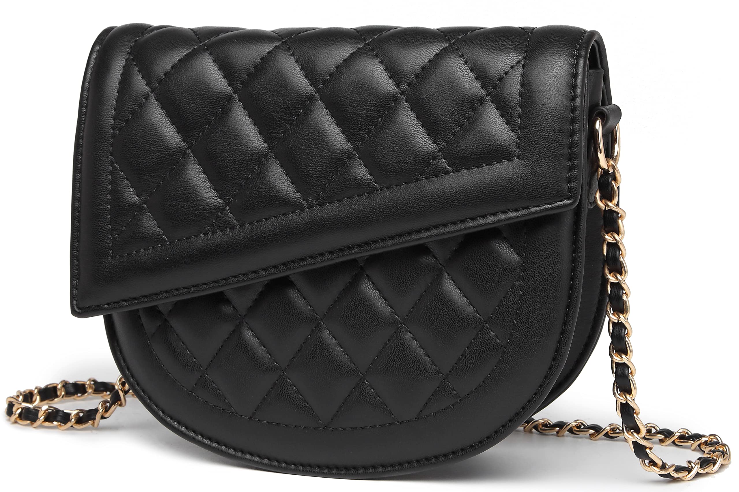 Bolsos cruzados con solapa para mujer sobre el hombro Bolsos de cadena Bolsos de cuero vegano, Negro, Large
