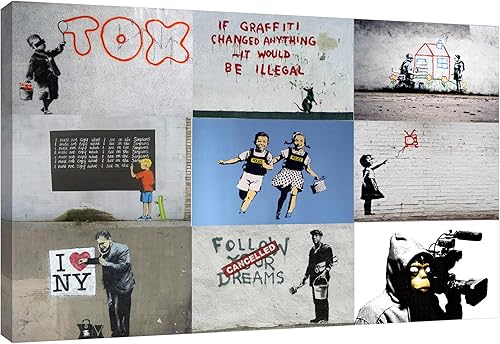 Miniatura 14 de Jaxson Rea Lienzo envuelto en galería de globos retro de Banksy B, 24 x 36 pulgadas Rosa salmón,Chica Globo: Verano De