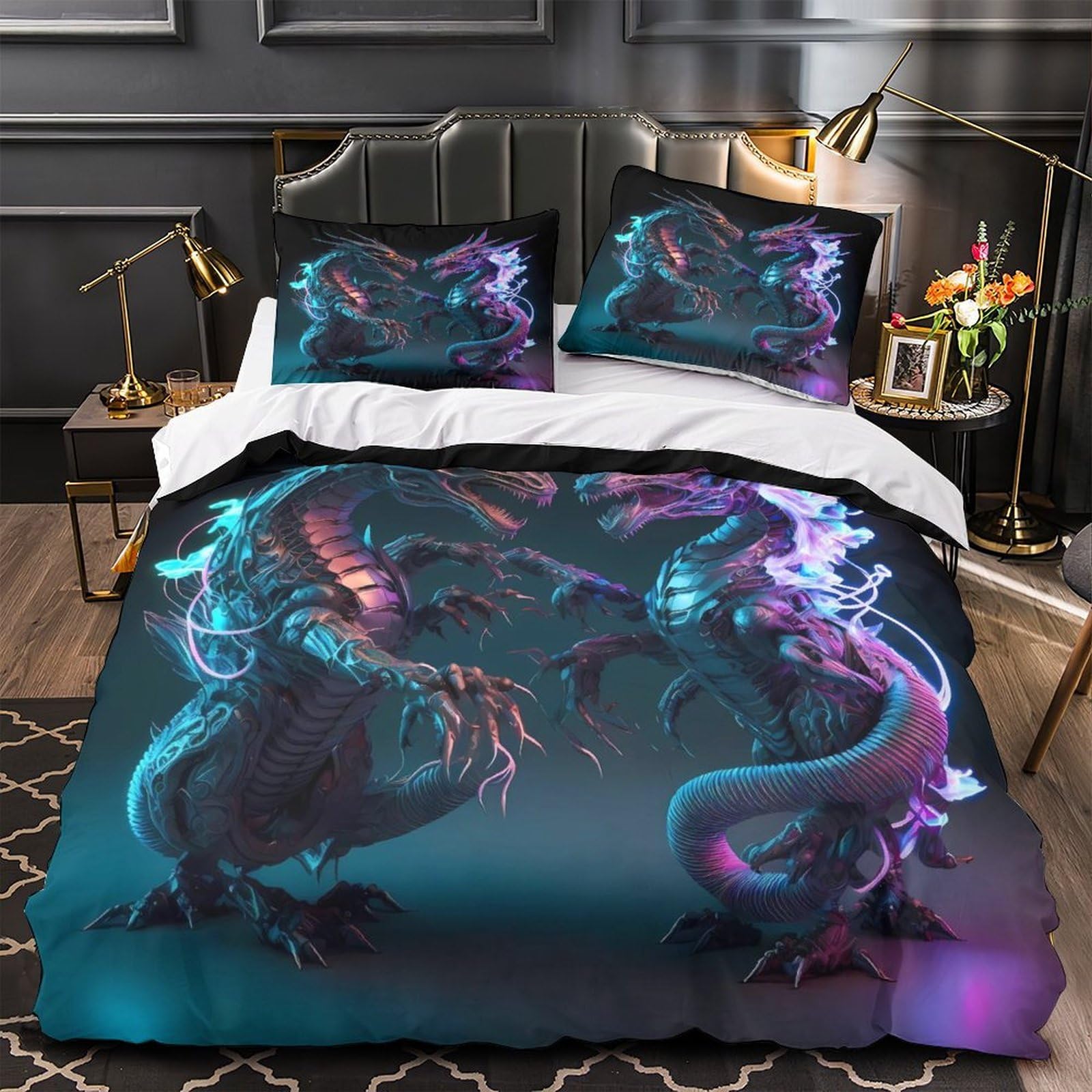Housse de couette dragon 140x200 microfibre | Parure de lit ado 3D super douce