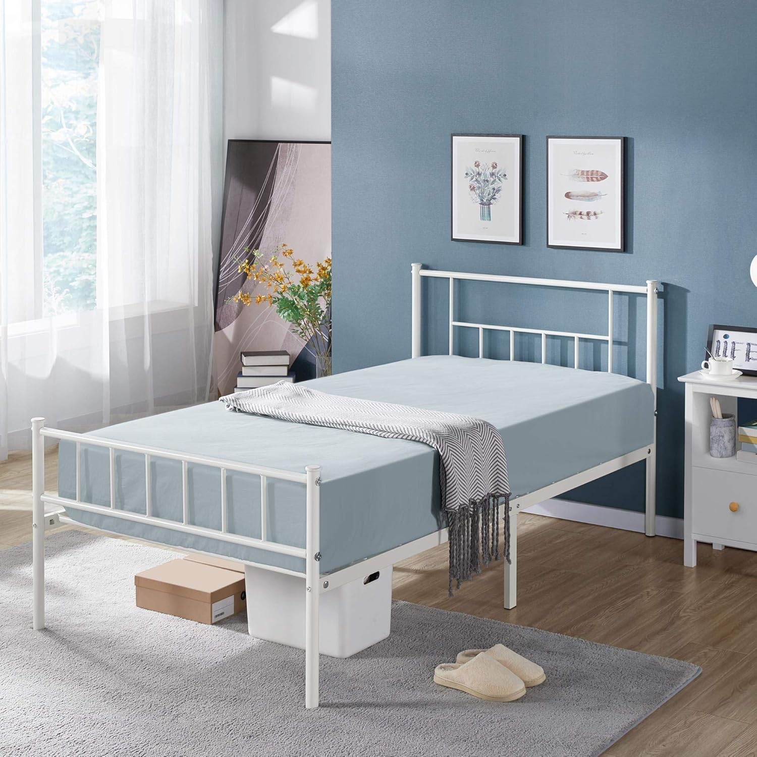 Yaheetech 13 inch Twin XL Size Metal Bed Frame with Headboard and