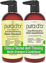 PURA D'OR Anti-Thinning Biotin Shampoo & Deep Moisturizing Conditioner Original Gold Label Set (16oz x2) Natural Earthy Scent, CLINICALLY TESTED Effective Results, Hair Thickening Product, Women & Men