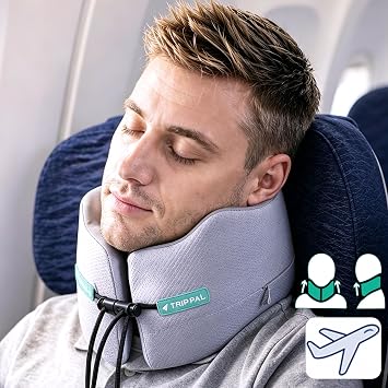 Travel Neck Pillow for Airplane 360  Wrap Around Support | Keeps Head in Place for Side Sleepers   NO Slumping onto Strangers in Middle Seat - Neck Pain Relief on Long Flights