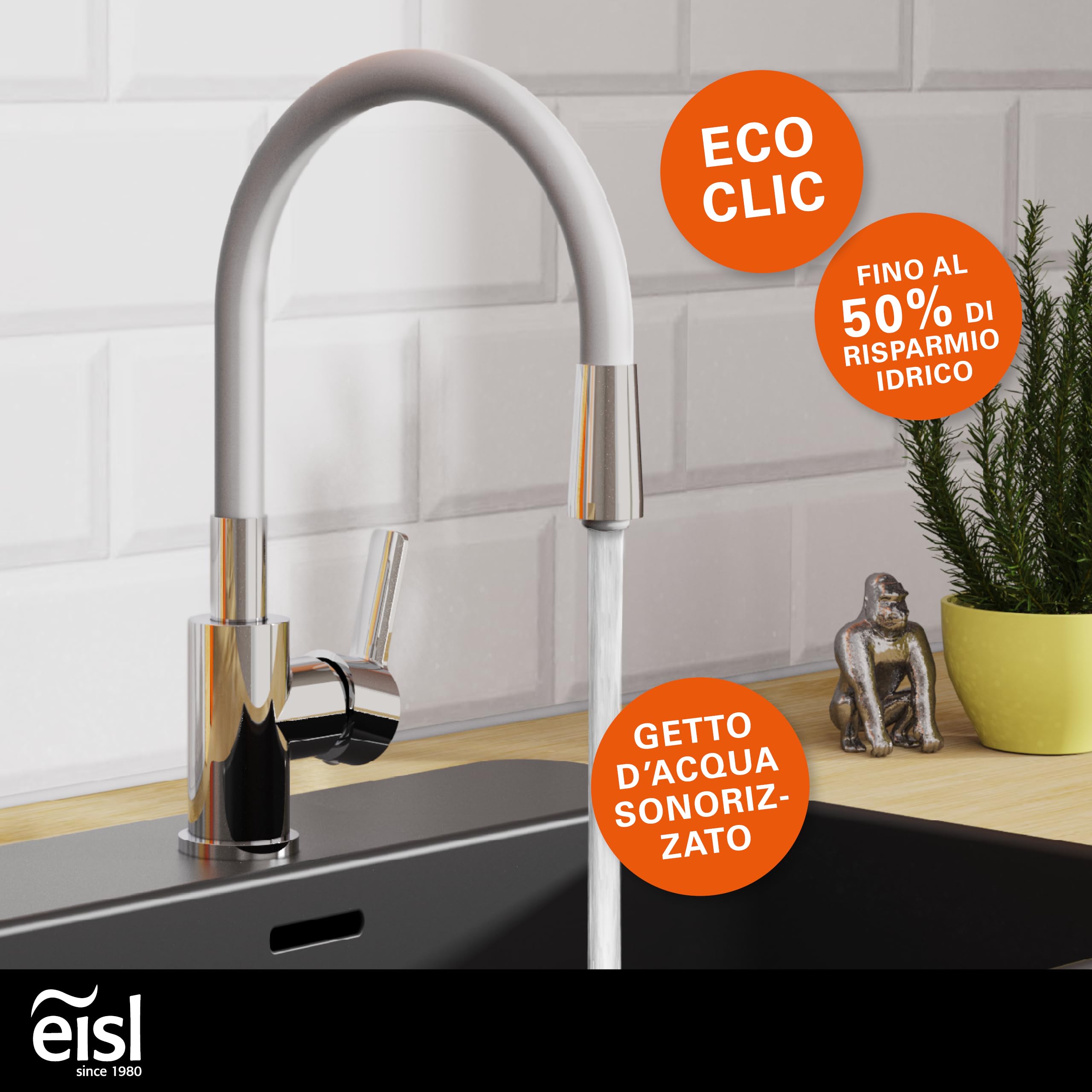 Rubinetto Da Cucina EISL, Monocomando, Girevole A 360°, Risparmio Idrico – Colore Grigio Chiaro/cromato, Facile Montaggio, Tubi Flessibili Inclusi