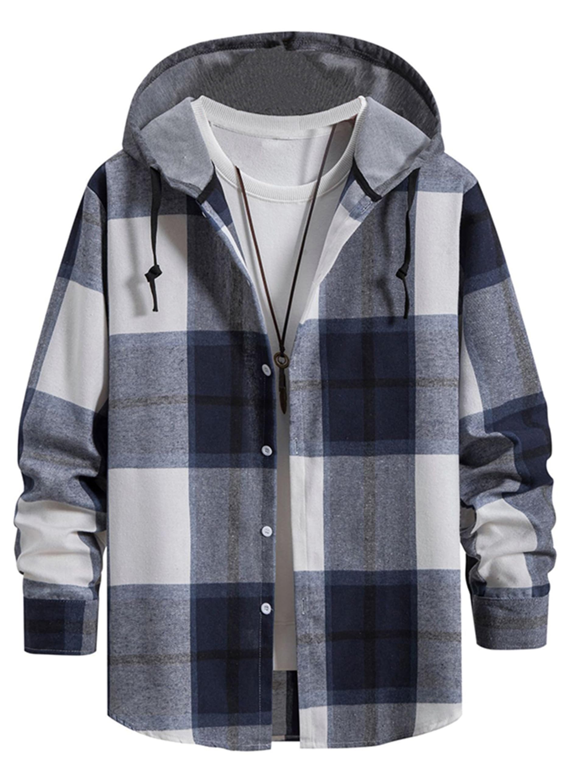 Iris Sprite Blusa de Hombre Camisetas de Cuadros Ocasionales de los Jersey Blusa con Capucha Superior Cosiendo Manga Larga con Capucha para Hombre
