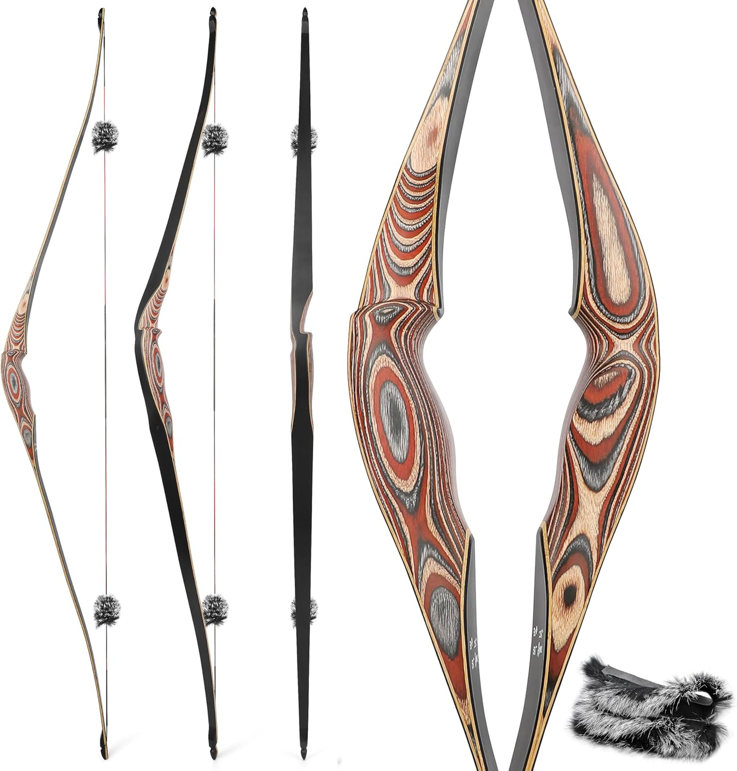 58" Traditional Bow Wood Long Bow One Piece Wood Long Bow Hunting Recurve Bow 20-50Lbs for Adult or Youth Hunting Shooting Practice