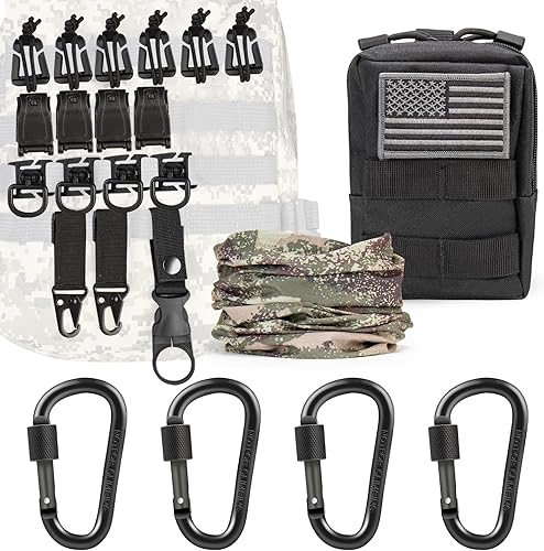 Molle - Kit de 23 accesorios, mochila táctica con anillos D de metal y bufanda de camuflaje para senderismo, ciclismo y uso diario