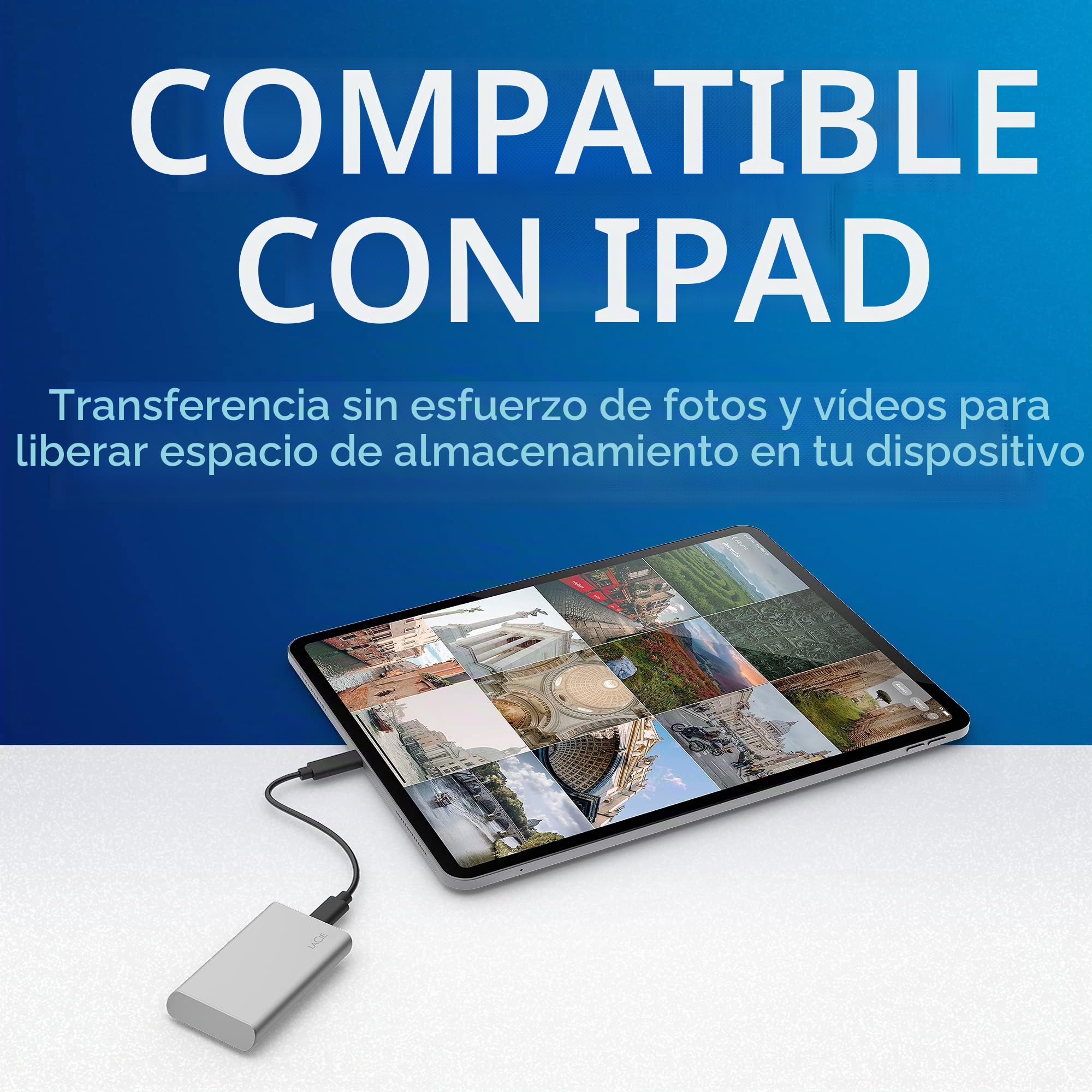 LaCie Portable SSD, 500 GB, Unidad de estado sólido externa, 1.050 MB/s, para PC Mac & iPad, Data Rescue Service (STKS500400)