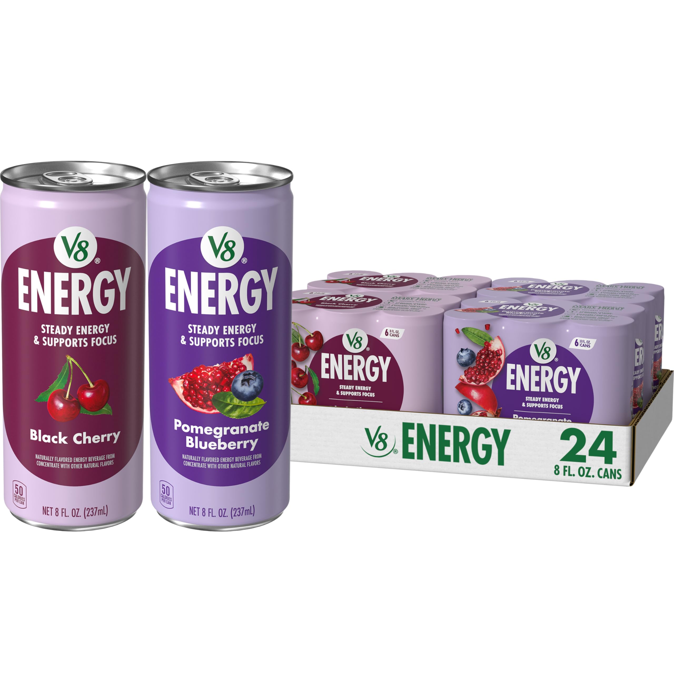 Energy Black Cherry and Pomegranate Blueberry Energy Drinks, 8 fl oz Can (24 Pack)