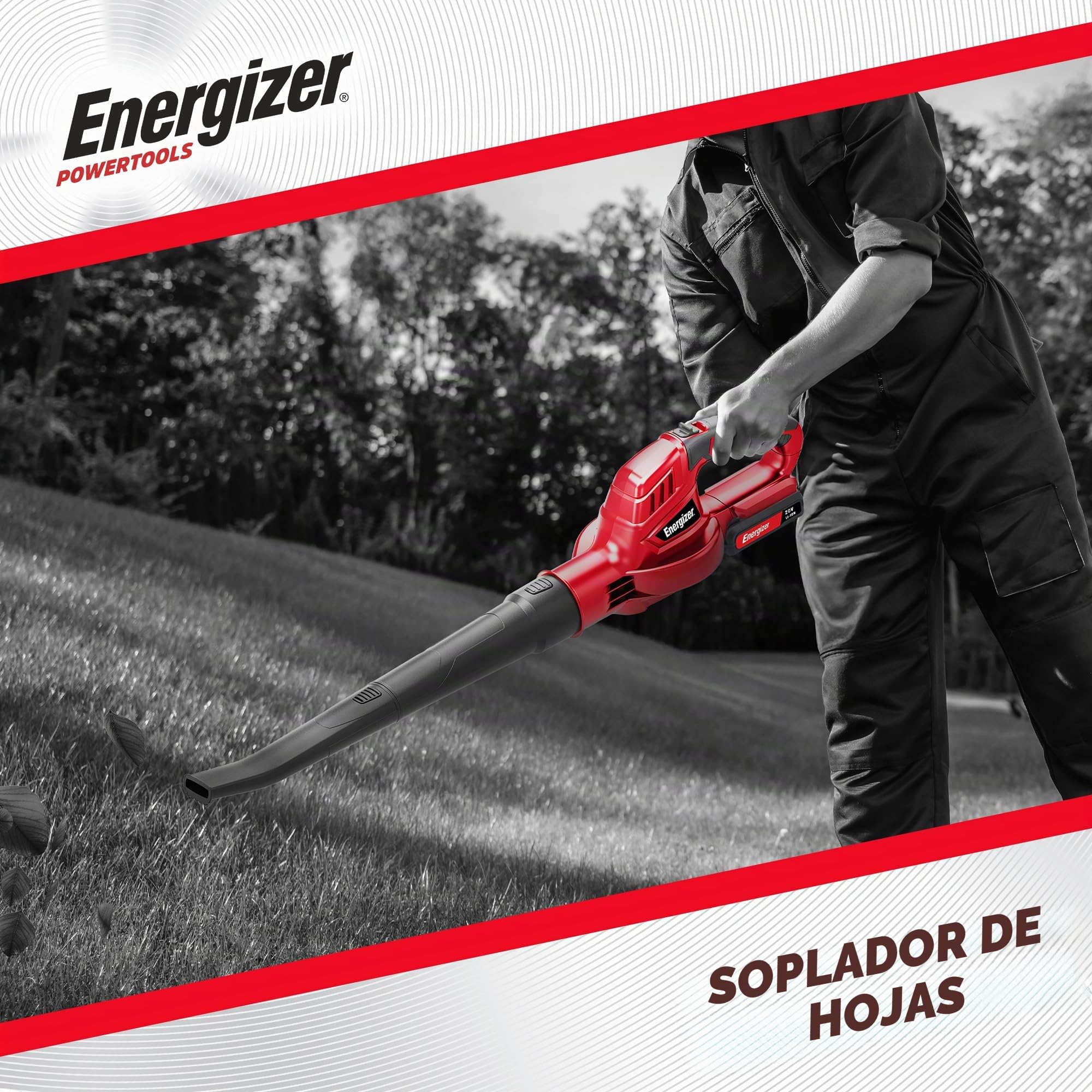 Energizer - Soplador de hojas inalámbrico de 20 V, velocidad de aire 210 km/h, caudal 5000 L/Min, motor 13000 RPM, ligero 1,2 kg, batería de 20 V y cargador incluido