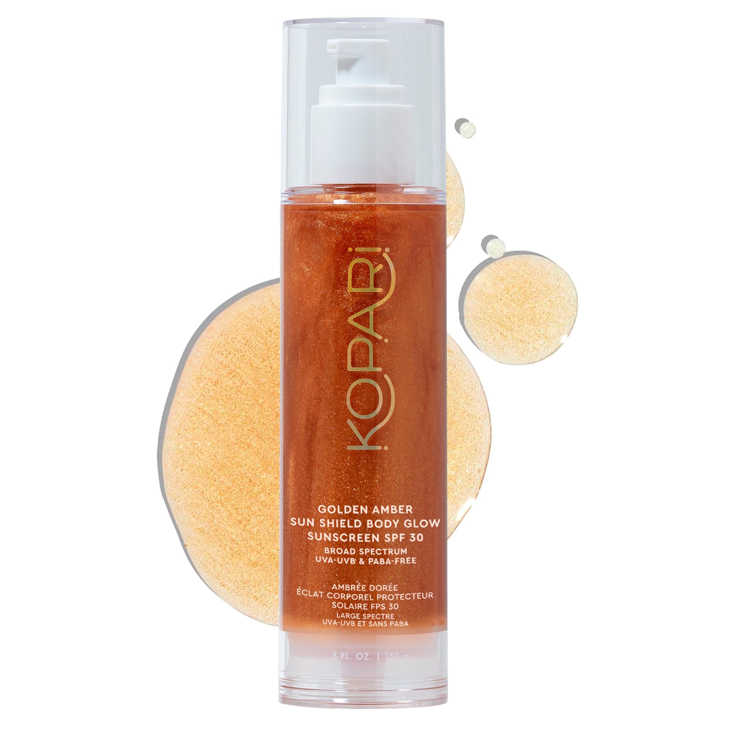 Kopari Sun Shield Body Glow - SPF 30 UV Protection Sheer Sunscreen Golden Amber - Sweat and Water Resistant - Antioxidant Vitamin E Vegan Cruelty Free - Macadamia Hibiscus Avocado Coconut Oils 5oz