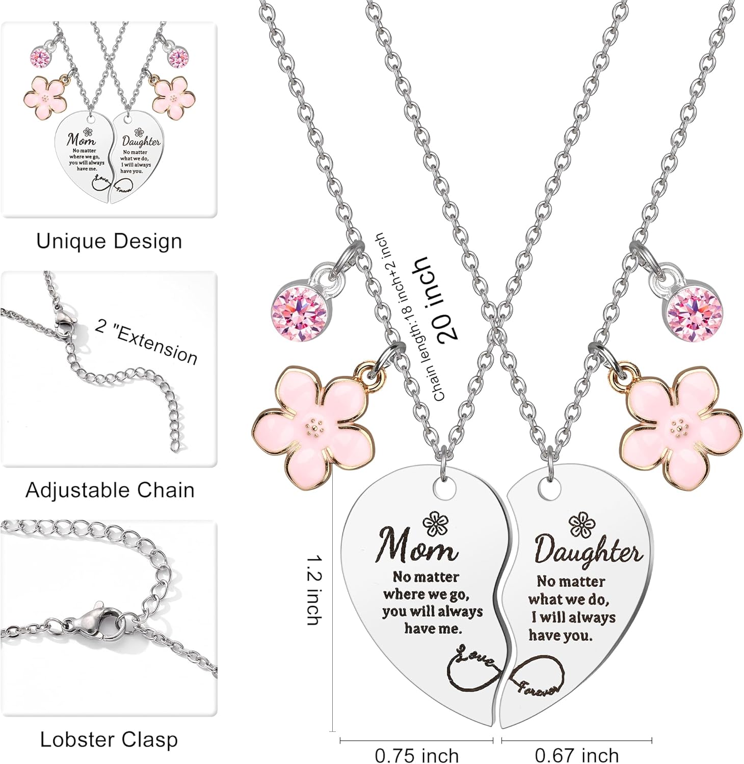 2 Pcs Mother Daughter Heart Matching Necklace Set Gifts for Mom Mothers Day Birthday Chrismas Gifts from Daughter. - Image 2
