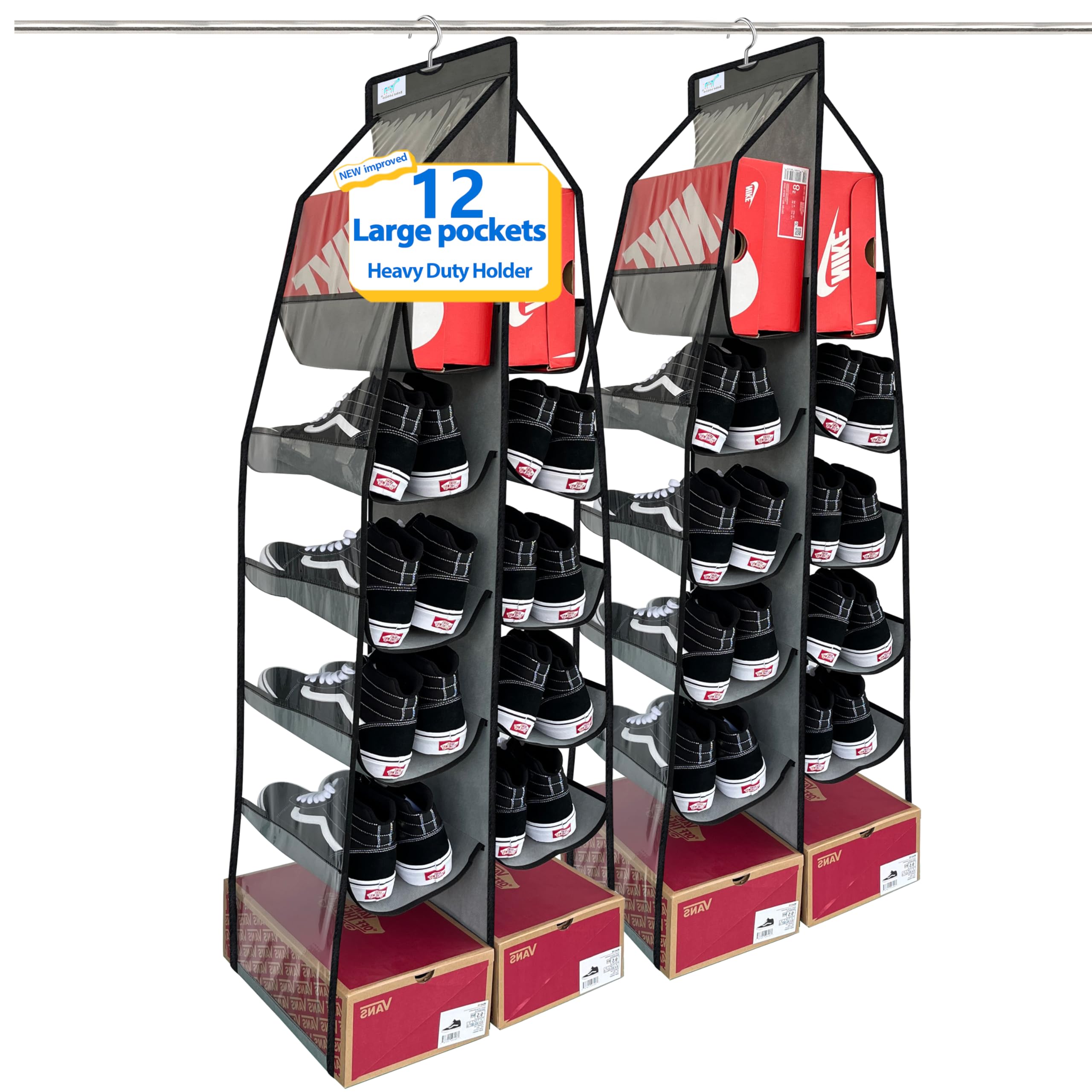 Snapklik.com : Zebricolo 2-Pack Extra Large 24 Pocket Hanging Shoe Rack